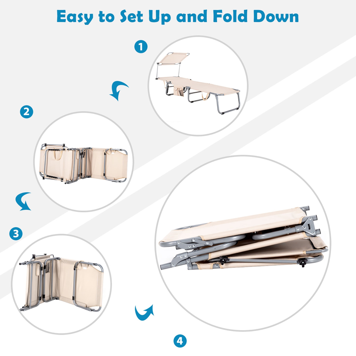 Costway Foldable Lounge Chair Outdoor Adjustable Beach Patio Pool Recliner W/Sun Shade