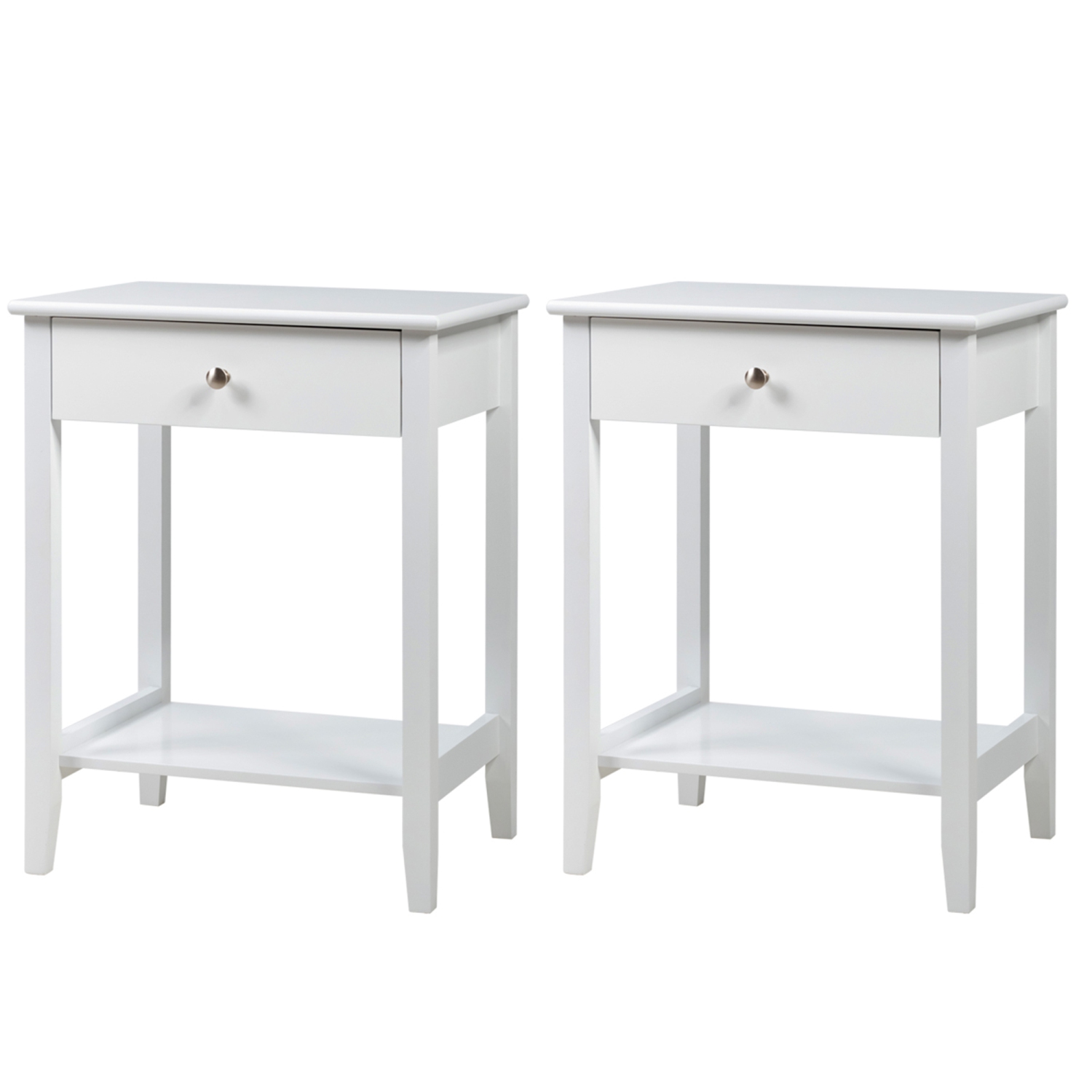 Gymax 2PCS Nightstand Sofa Side End Table Bedroom Living Room w/ Shelf Drawer White