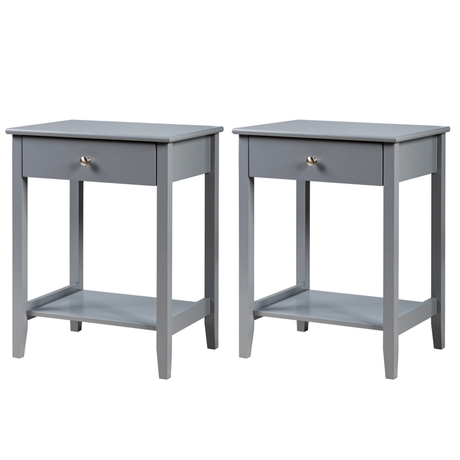 Gymax 2PCS Nightstand Sofa Side End Table Bedroom Living Room w/ Shelf Drawer Grey