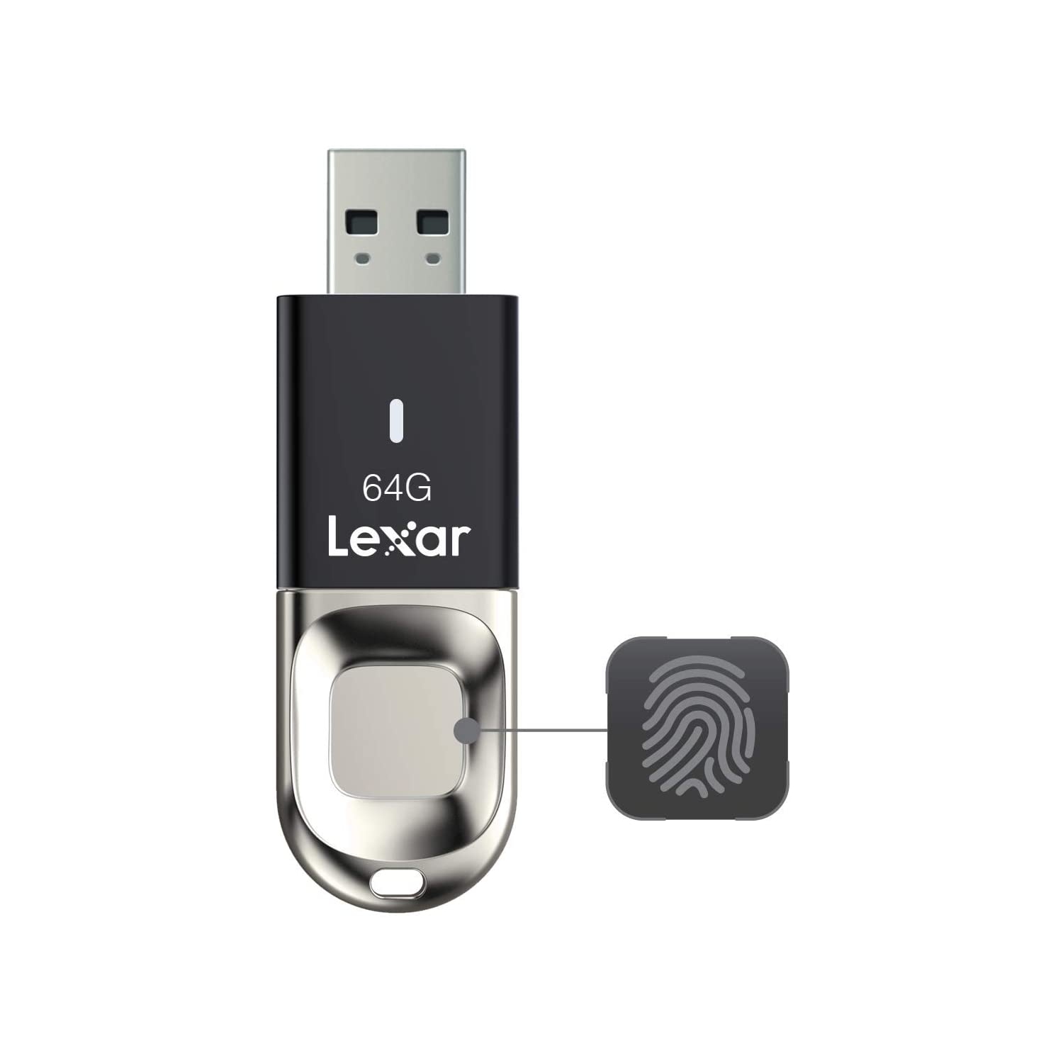 Lexar LJDF35-64GBNL Jumpdrive Fingerprint F35 64 GB USB 3.0 Flash Drive, Black/Silver