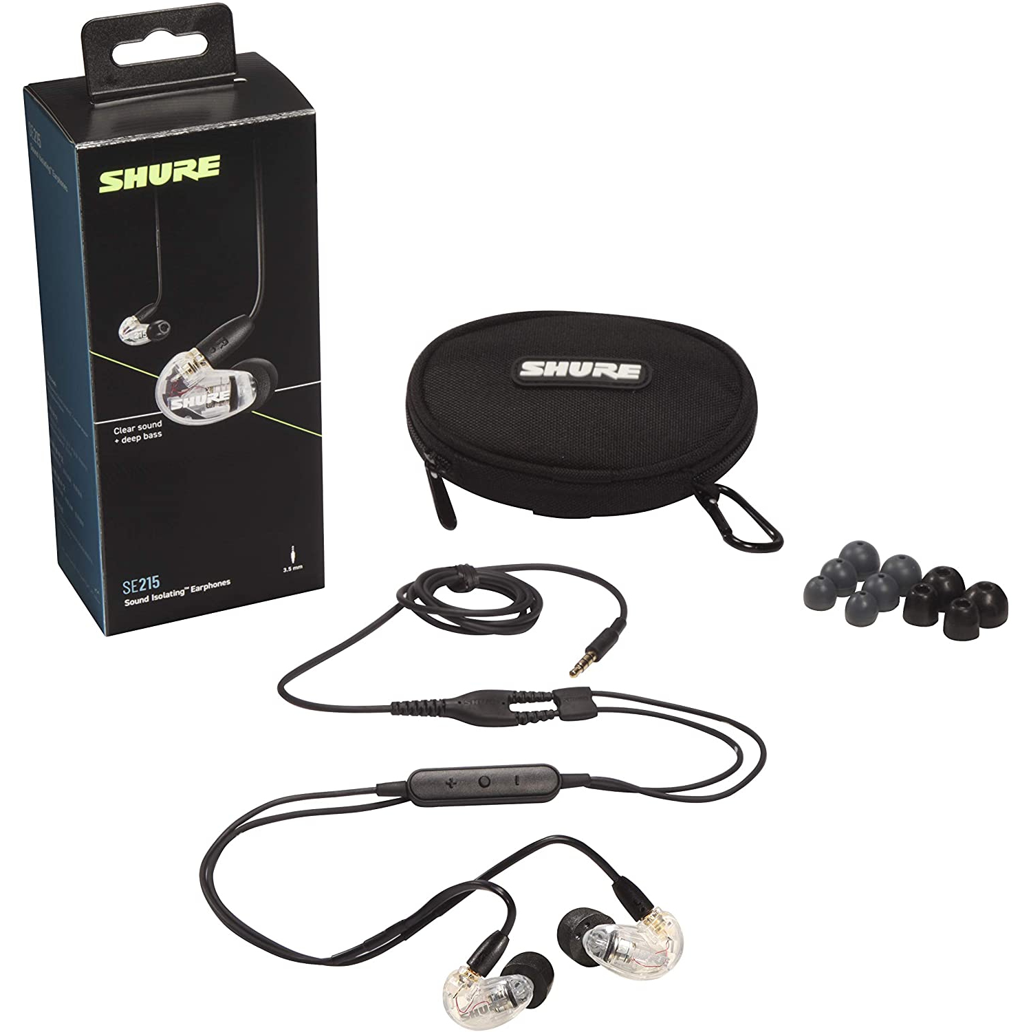 Shure SE215 Sound Isolating Earphones with 3.5mm Cable, Remote and Mic, Clear