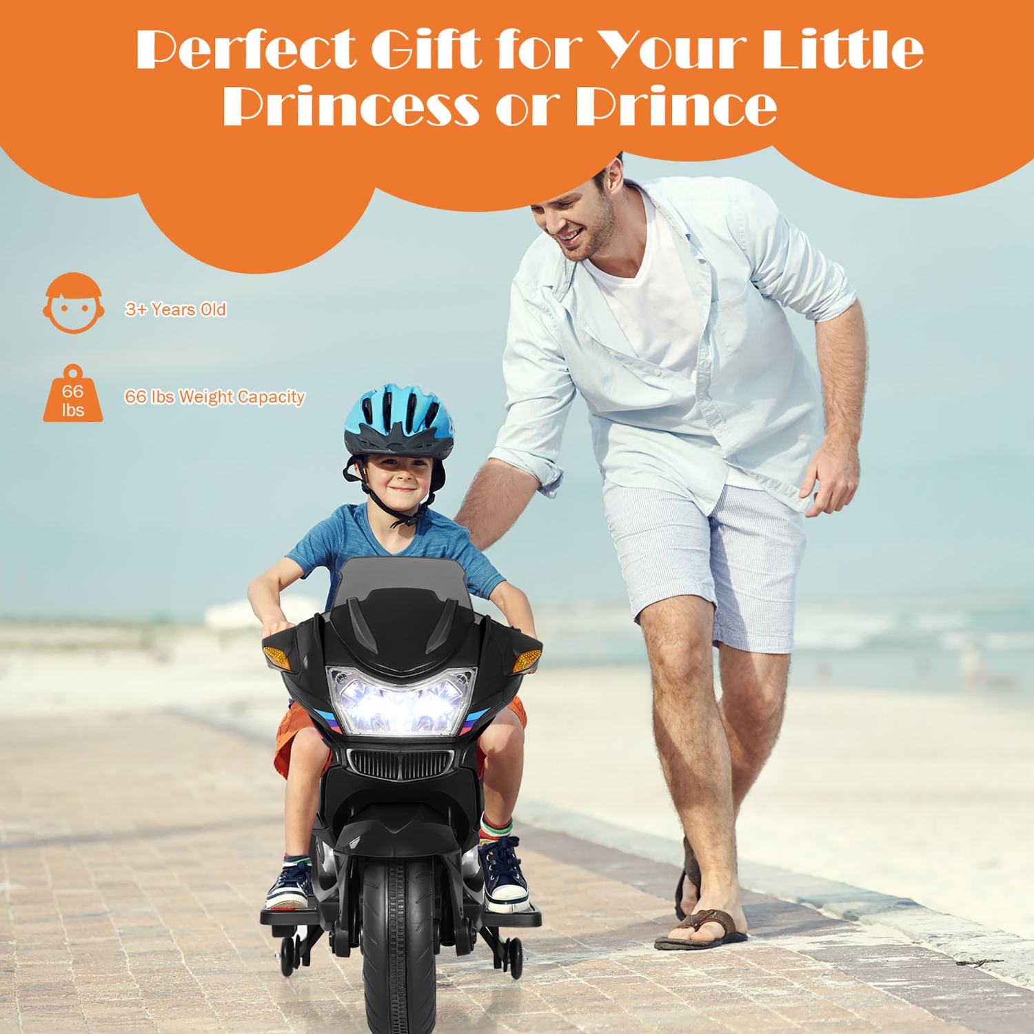 Costway 12V Kids Ride On Motorcycle Electric Motor Bike w/ Training Wheels & Light