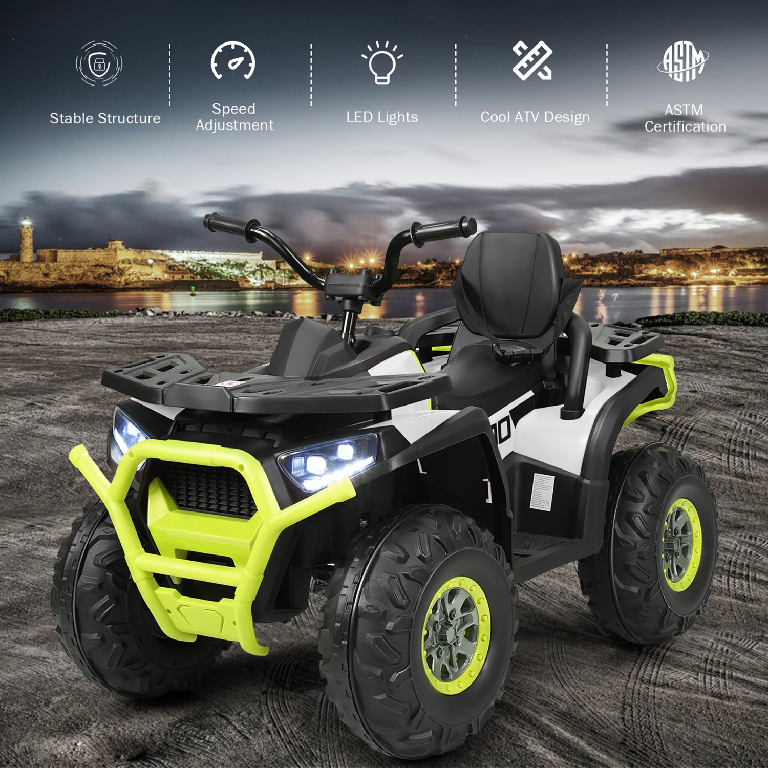 12V Kids Electric 4-Wheeler ATV Quad 2 Vitesses Rouler sur la voiture avec mp3 et lumières LED