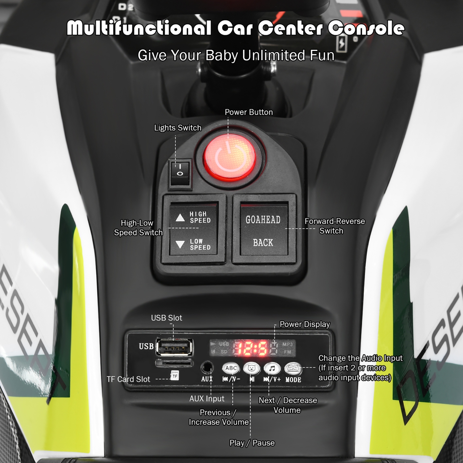 12V Kids Electric 4-Wheeler ATV Quad 2 Vitesses Rouler sur la voiture avec mp3 et lumières LED