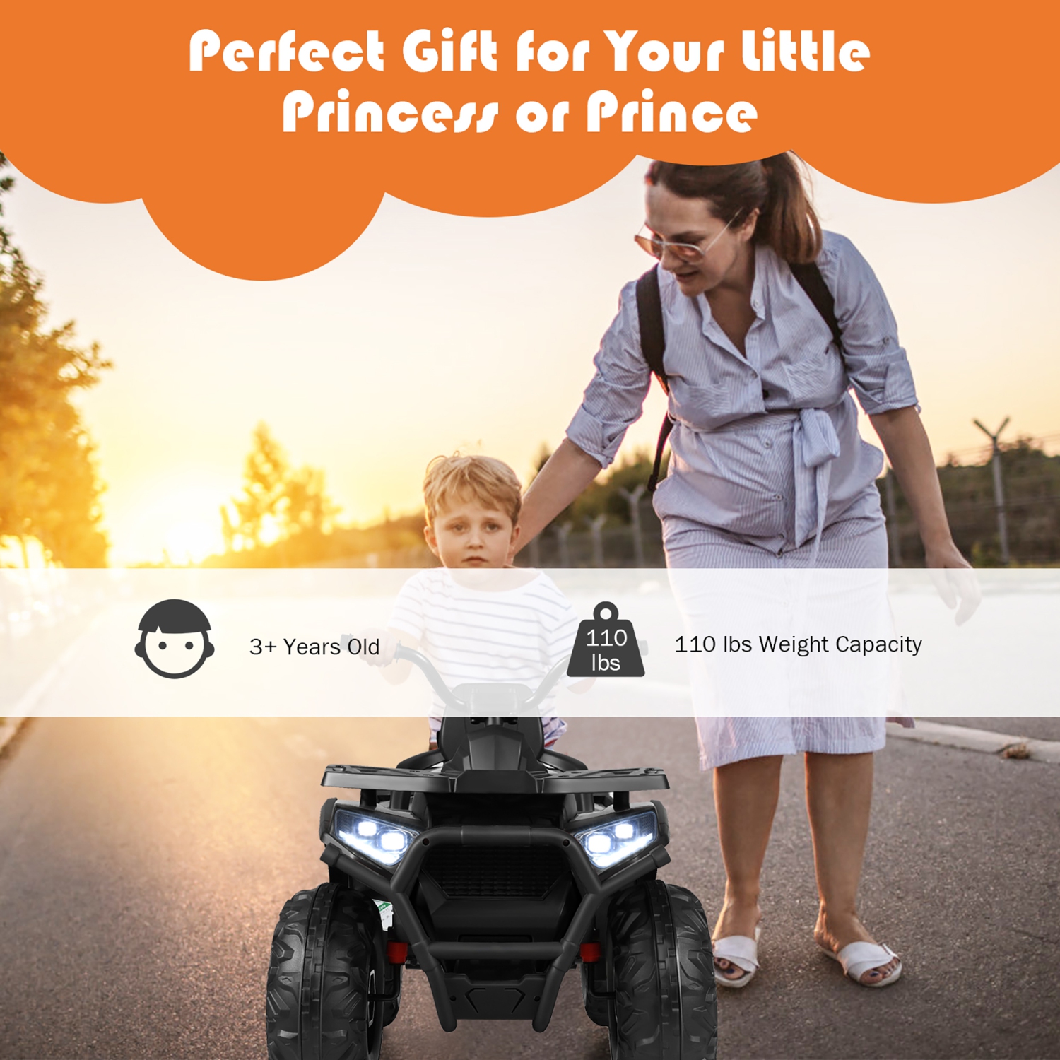 Costway 12V Kids Electric 4-Wheeler ATV Quad 2 Speeds Ride On Car w/MP3&LED Lights