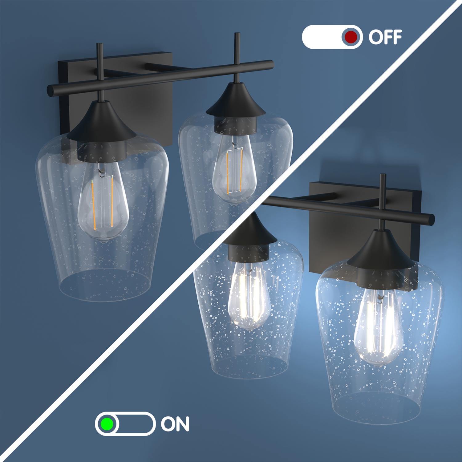 Costway 2-Light Wall Sconce Modern Bathroom Vanity Light Fixtures w/ Clear Glass Shade