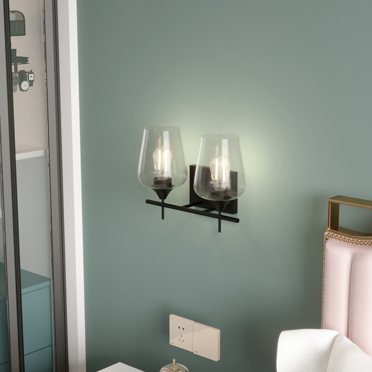 Costway 2-Light Wall Sconce Modern Bathroom Vanity Light Fixtures w/ Clear Glass Shade