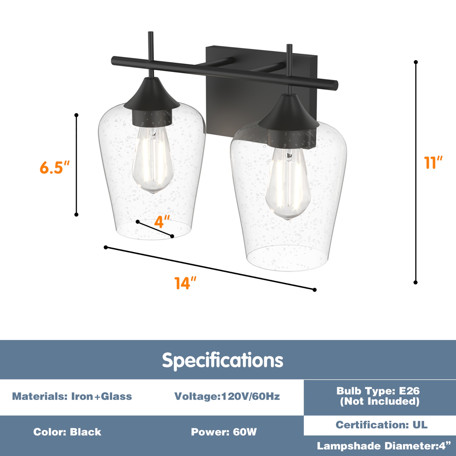 Costway 2-Light Wall Sconce Modern Bathroom Vanity Light Fixtures w/ Clear Glass Shade