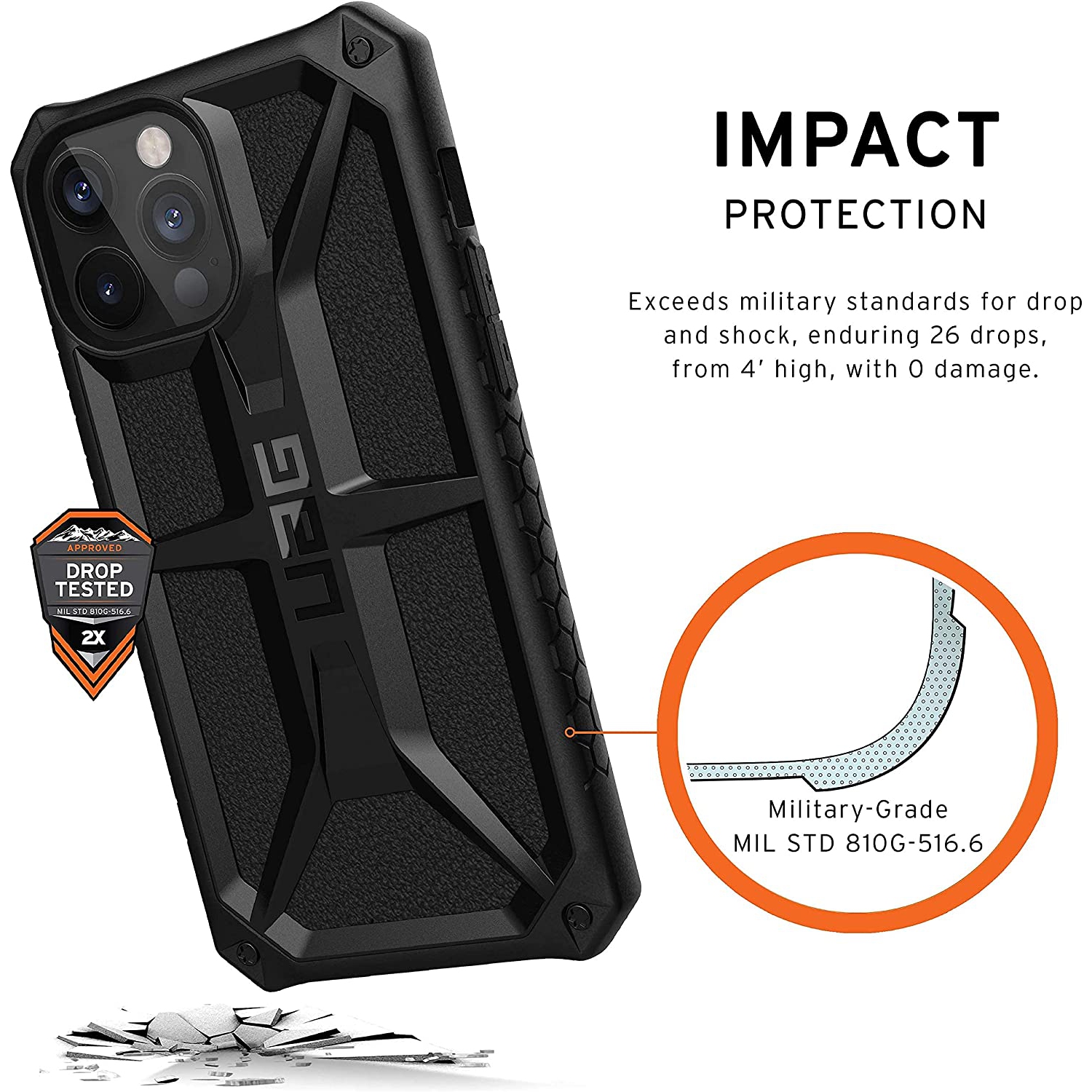 URBAN ARMOR GEAR UAG Designed for iPhone 12 Pro Max Case [6.7-inch Screen] Rugged Lightweight Slim Shockproof Premium Monarch Protective Cover, Black
