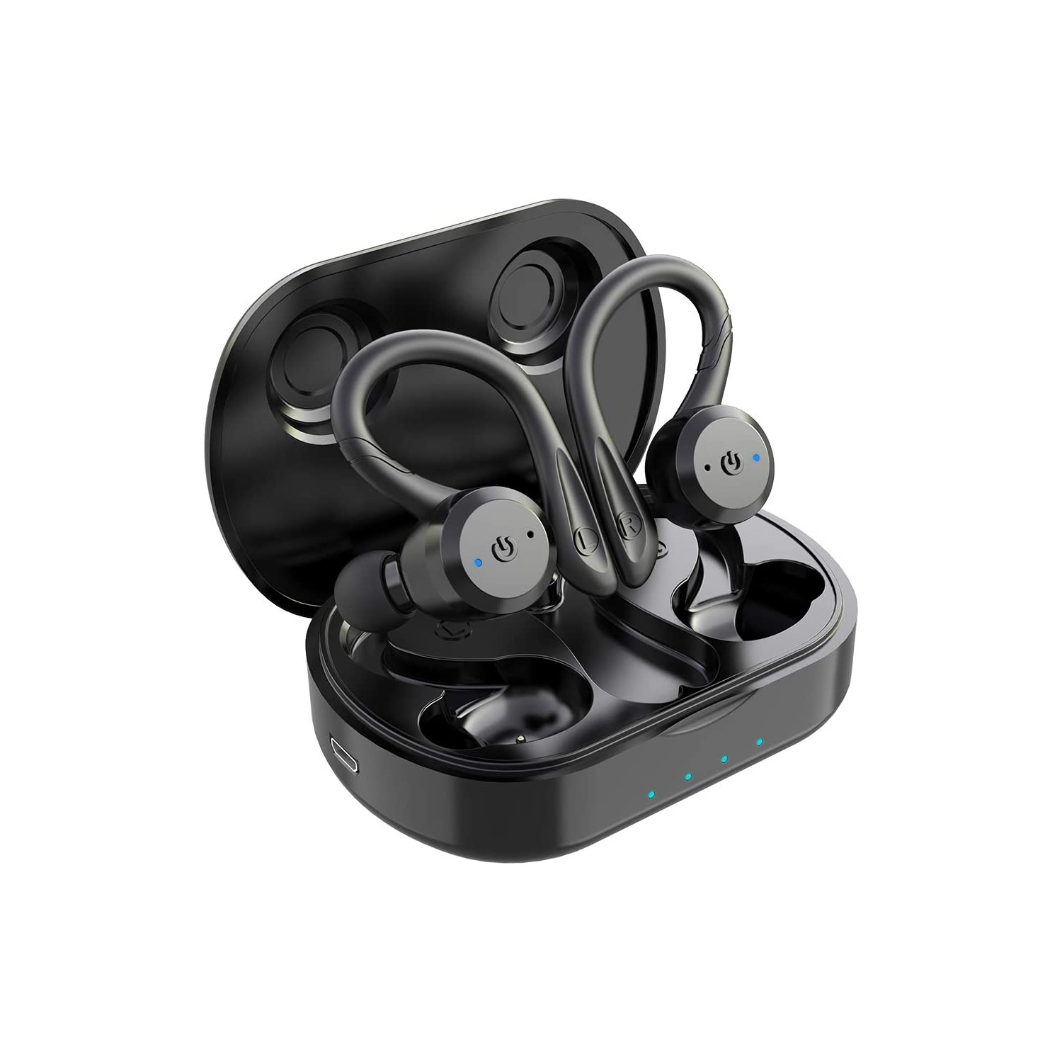 Sport Headphones with Earhook Design, APEKX True Wireless Bluetooth 5.0 Sports Earbuds, IPX7 Waterproof Stereo Sound, Built-in Mic Earphones with Portable Charging Case(Black)