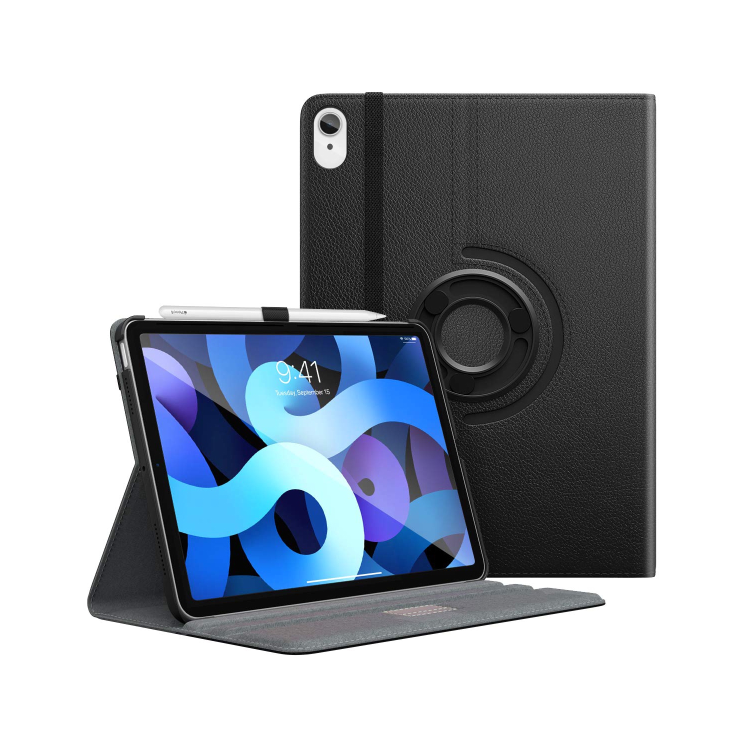 MoKo Case Fit New iPad Air 4th Generation 2020 / iPad 10.9 Case - 90 Degree Rotating Stand Leather Cover,Smart Swivel Case w