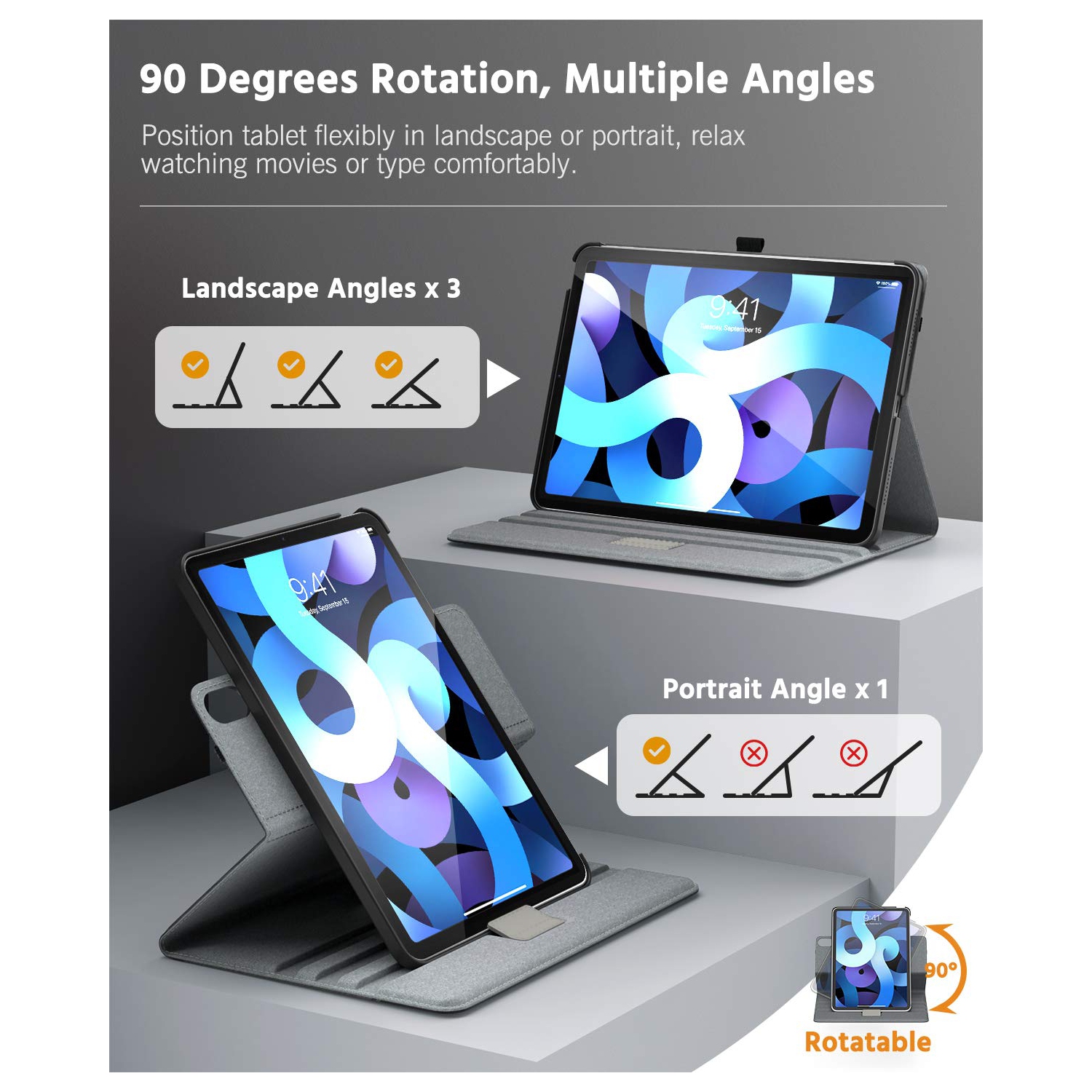 MoKo Case Fit New iPad Air 4th Generation 2020 / iPad 10.9 Case - 90 Degree Rotating Stand Leather Cover,Smart Swivel Case w