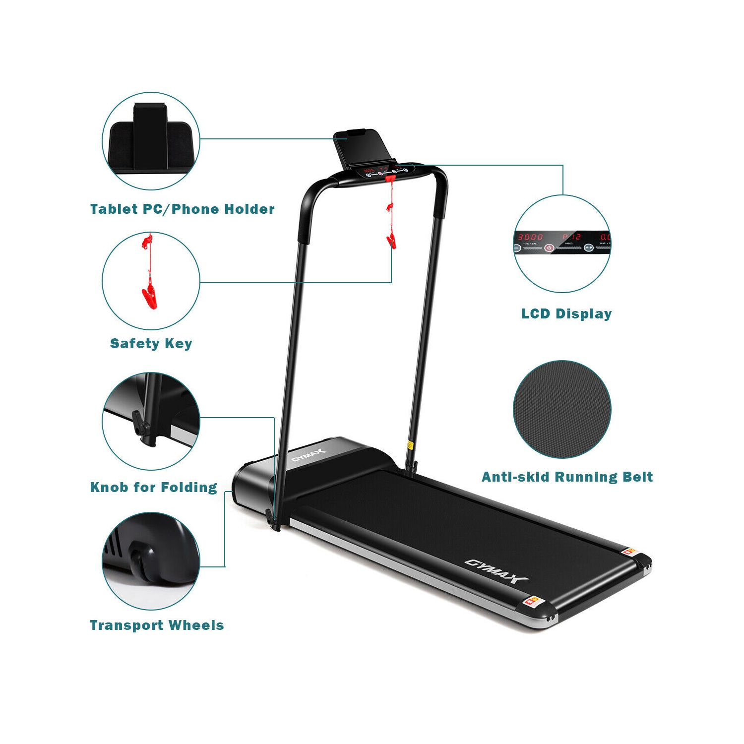 Tapis roulant pliant électrique ultra-mince de 450W Gymax