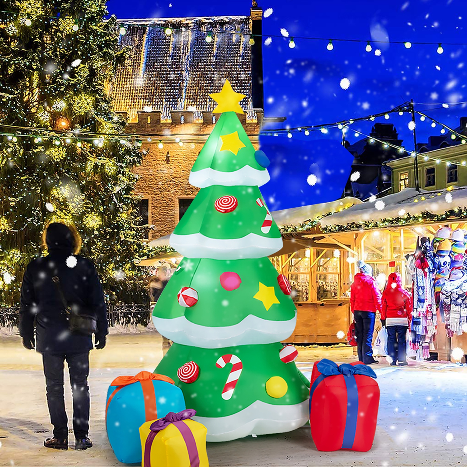 Costway 6 FT Inflatable Christmas Tree w/ Gift Boxes LED Bulbs Blow Up Yard Decoration