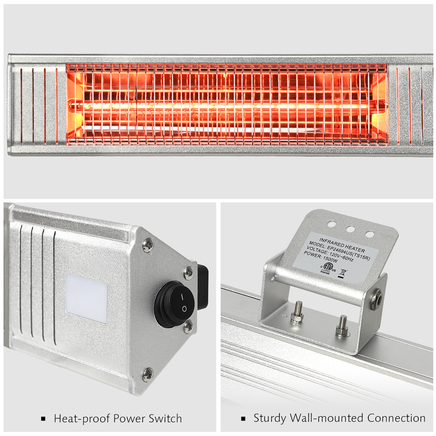 Costway 1500W Infrared Patio Heater w/ Remote Control & 24H Timer for Indoor Outdoor