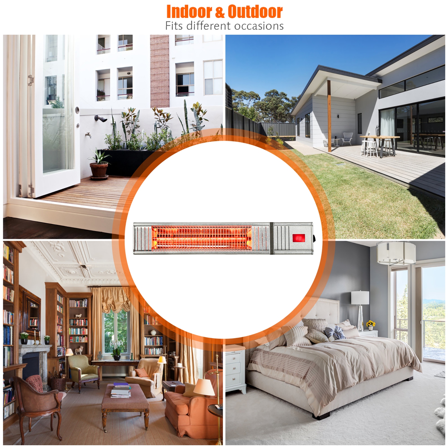 Costway 1500W Infrared Patio Heater w/ Remote Control & 24H Timer for Indoor Outdoor