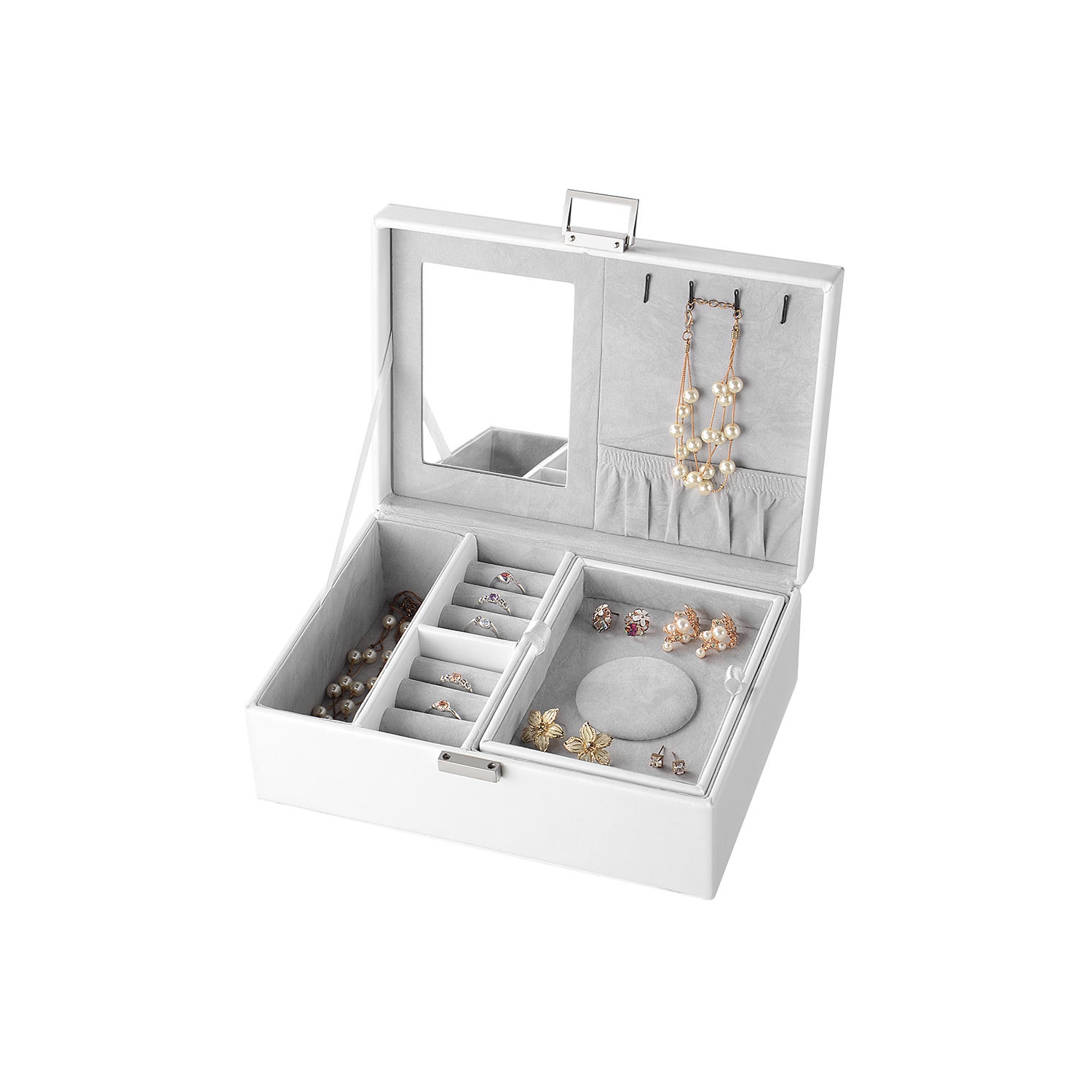 Coffret à bijoux femmes en similicuir présentoir à bijoux verrouillable porte-bijoux organisateur pour collier à anneaux de boucles d'oreilles