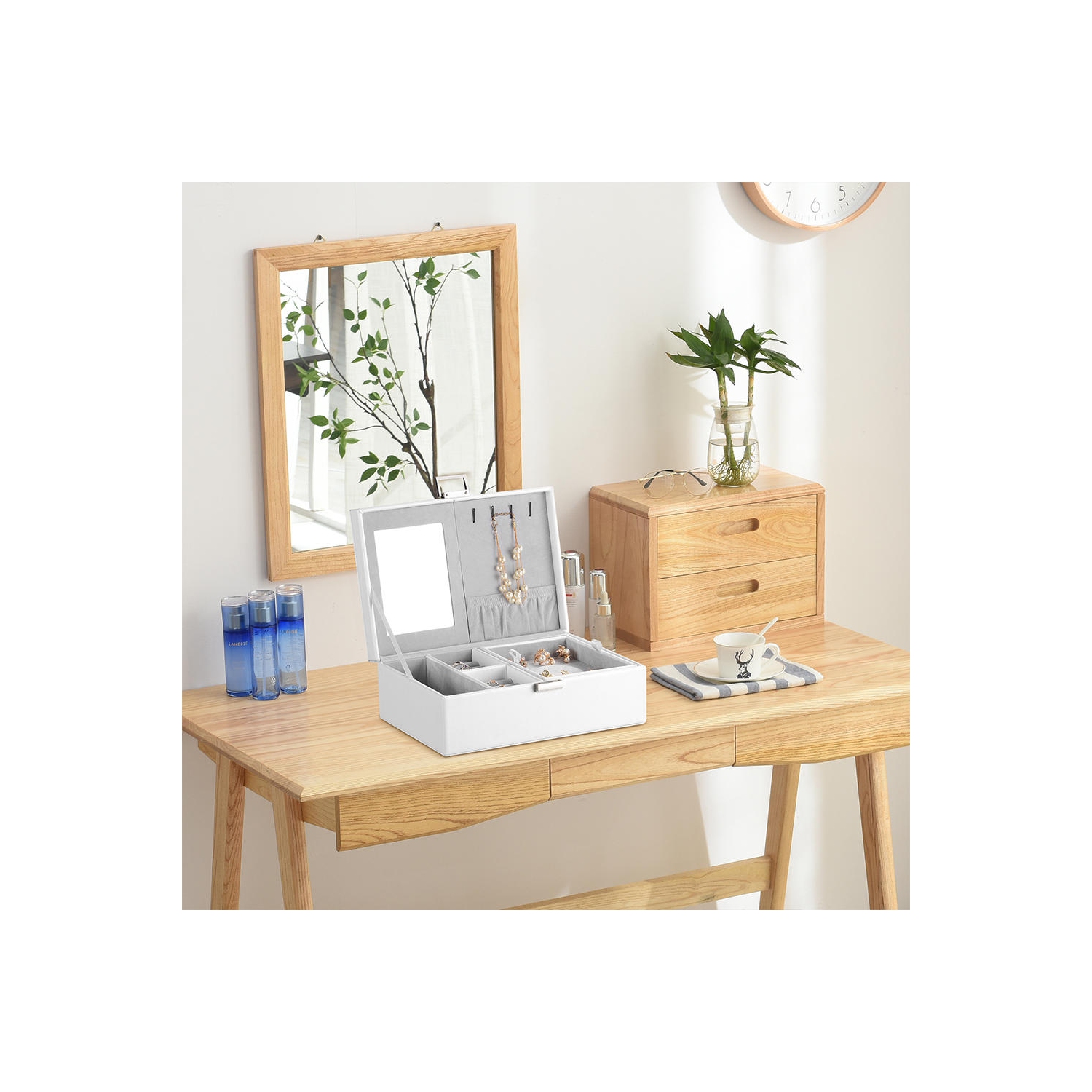 Coffret à bijoux femmes en similicuir présentoir à bijoux verrouillable porte-bijoux organisateur pour collier à anneaux de boucles d'oreilles