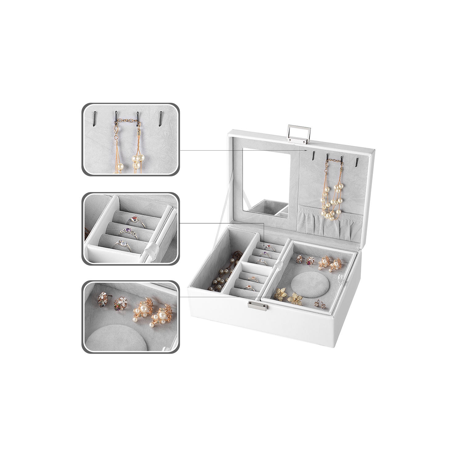 Coffret à bijoux femmes en similicuir présentoir à bijoux verrouillable porte-bijoux organisateur pour collier à anneaux de boucles d'oreilles