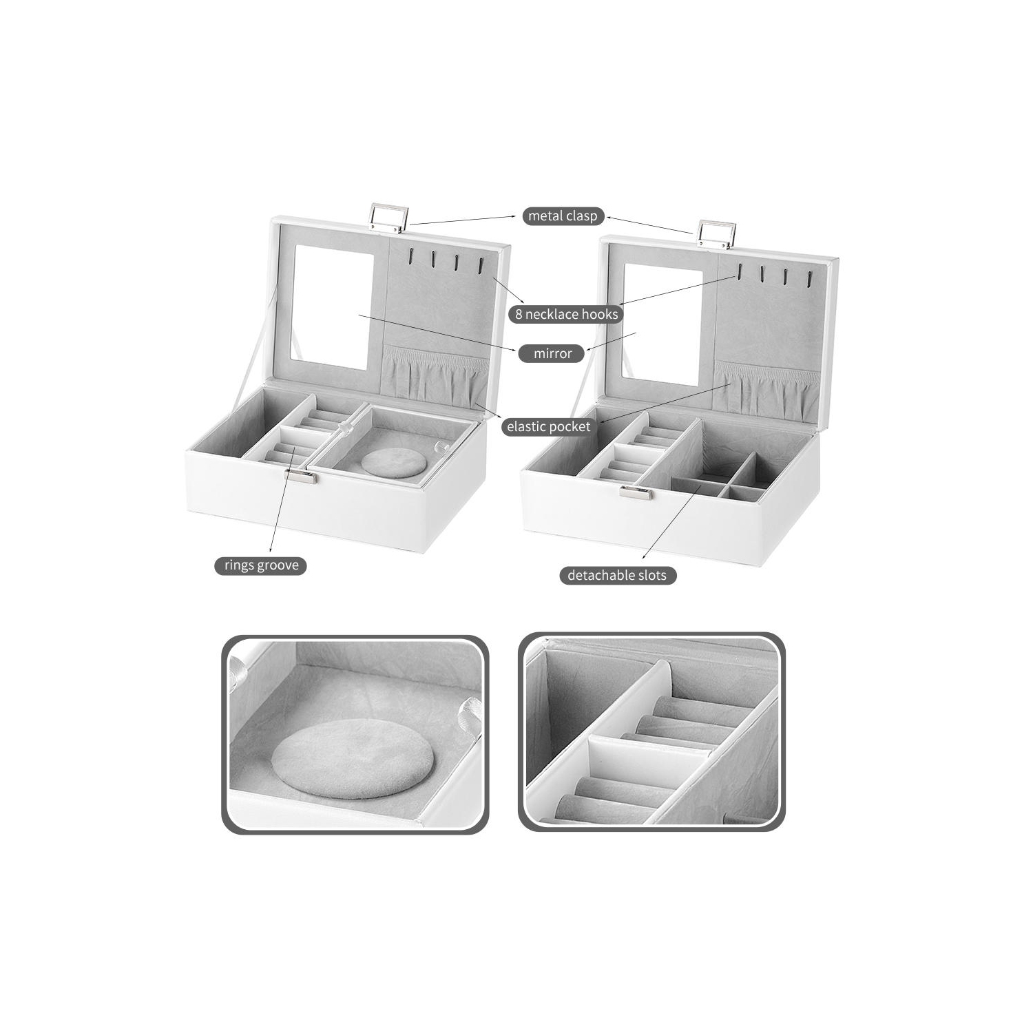 Coffret à bijoux femmes en similicuir présentoir à bijoux verrouillable porte-bijoux organisateur pour collier à anneaux de boucles d'oreilles