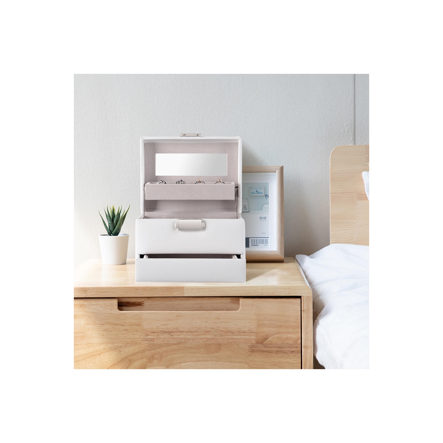 Boîte à bijoux en cuir PU à 3 couches, organisateur de stockage de bijoux vitrine de voyage avec miroir pour bagues boucles d'oreilles colliers