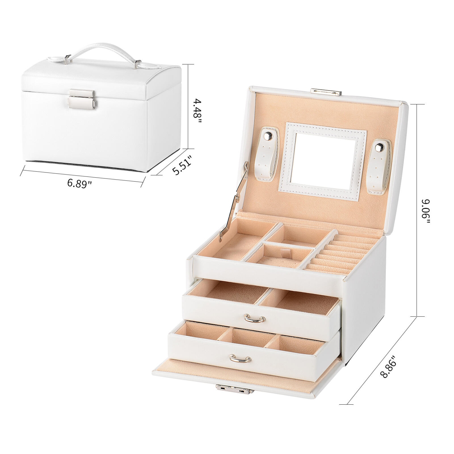 Boîtes à bijoux en cuir PU Storage OrganizerTravel Case Vitrine à bijoux multicouche avec miroir