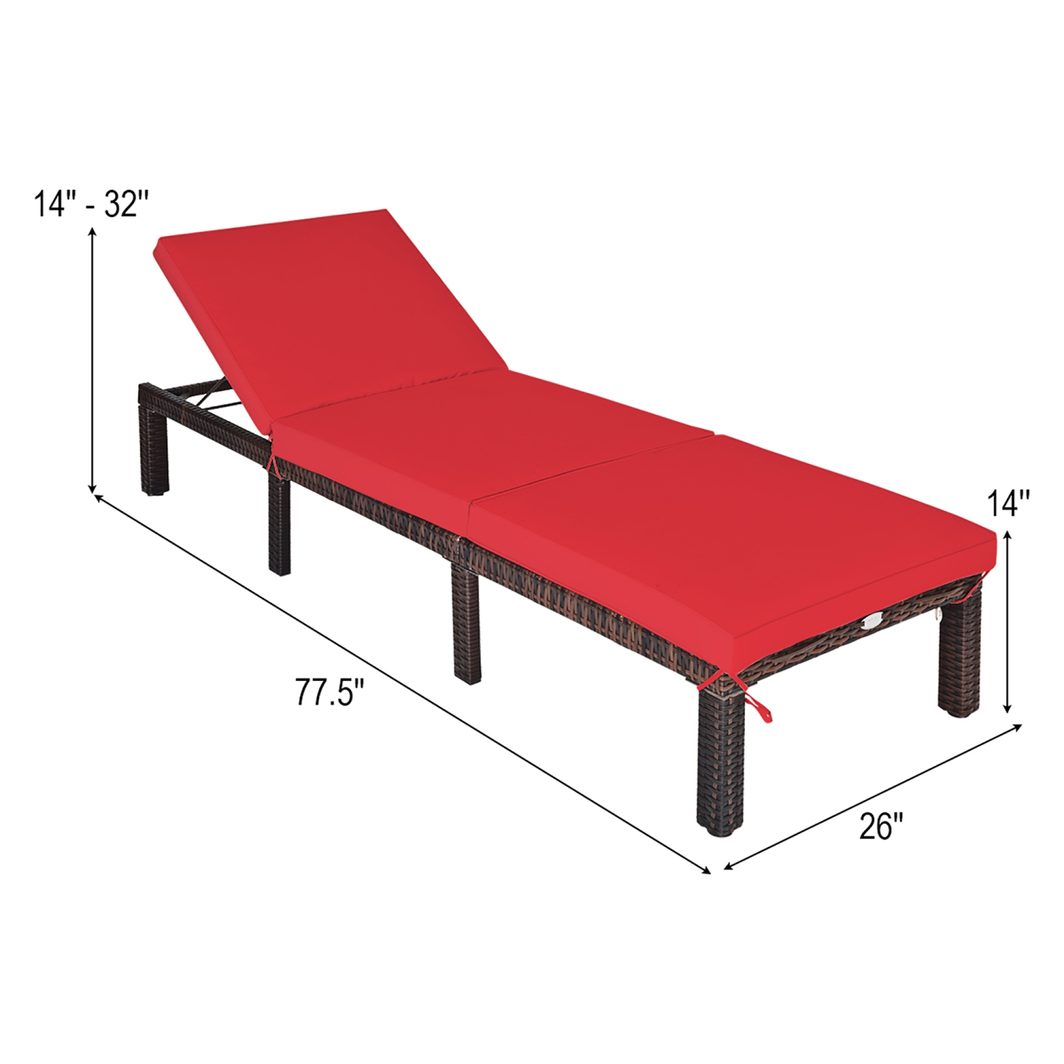 2PCS Chaise longue en rotin pour l'extérieur Chaise inclinable matelas réglable Costway