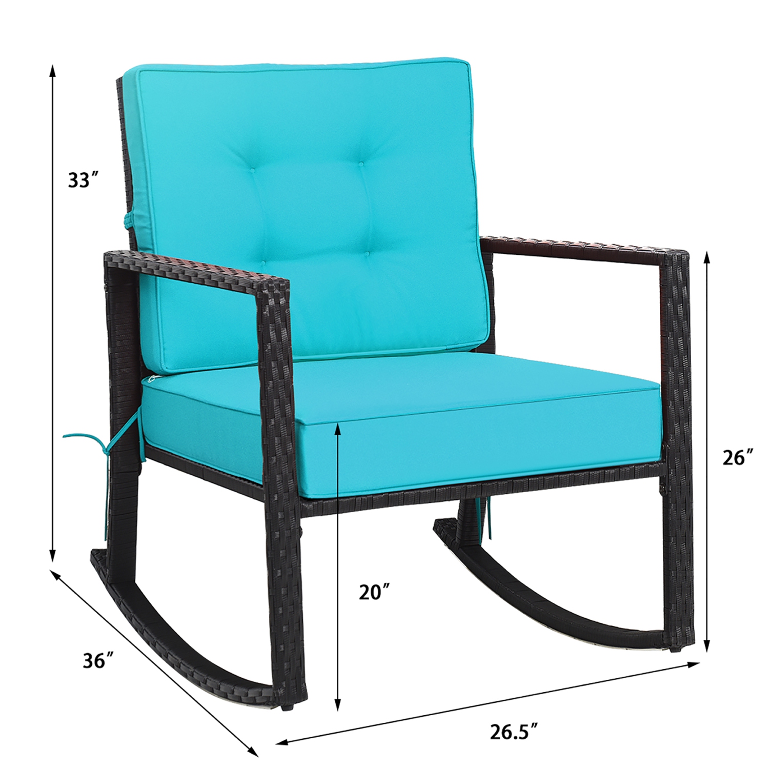 Costway Patio Rattan Rocker Chair Outdoor Glider Rocking Chair Cushion Lawn Turquoise