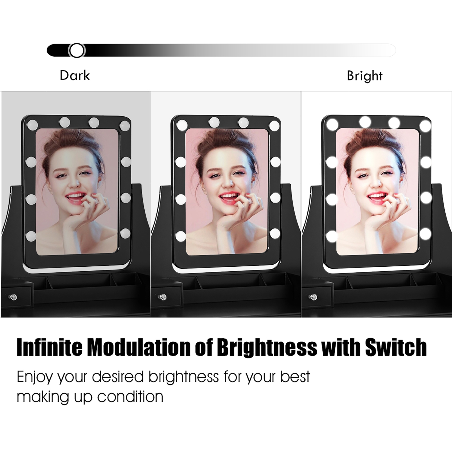 Costway Vanity Dressing Table Set w/ 10 Dimmable Bulbs Touch Switch Cushion Stool