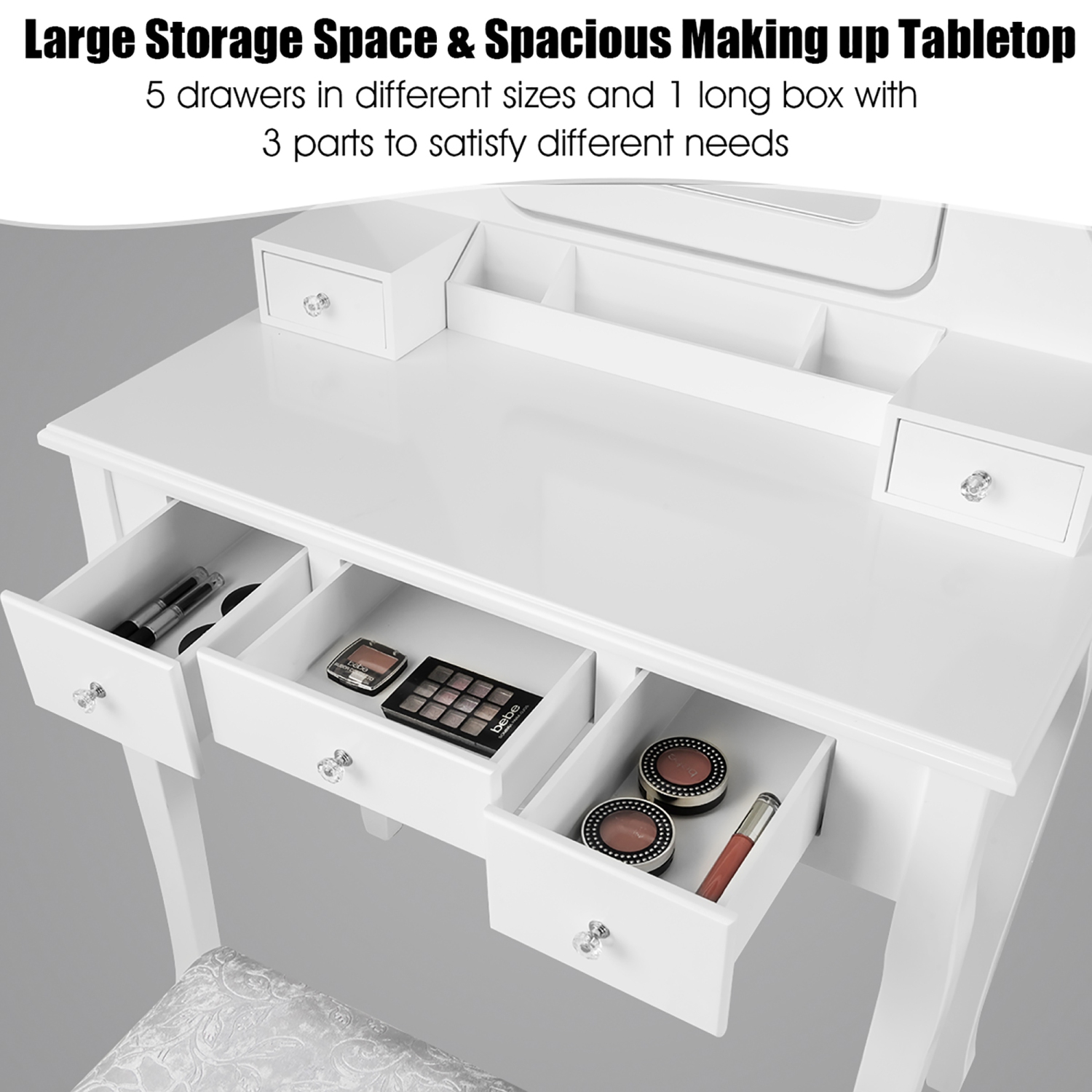 Vanity Dressing Table Set w/ 10 Dimmable Bulbs Touch Switch Cushion Stool