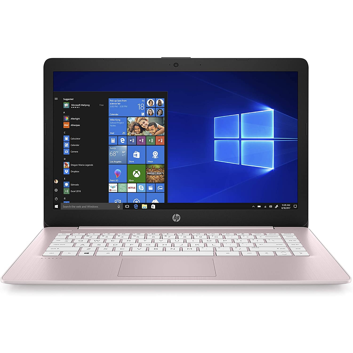 HP Stream 14" Laptop PC - Intel Celeron N4020, 4GB RAM, 64GB eMMC, Rose Pink, Windows 10 (S Mode)