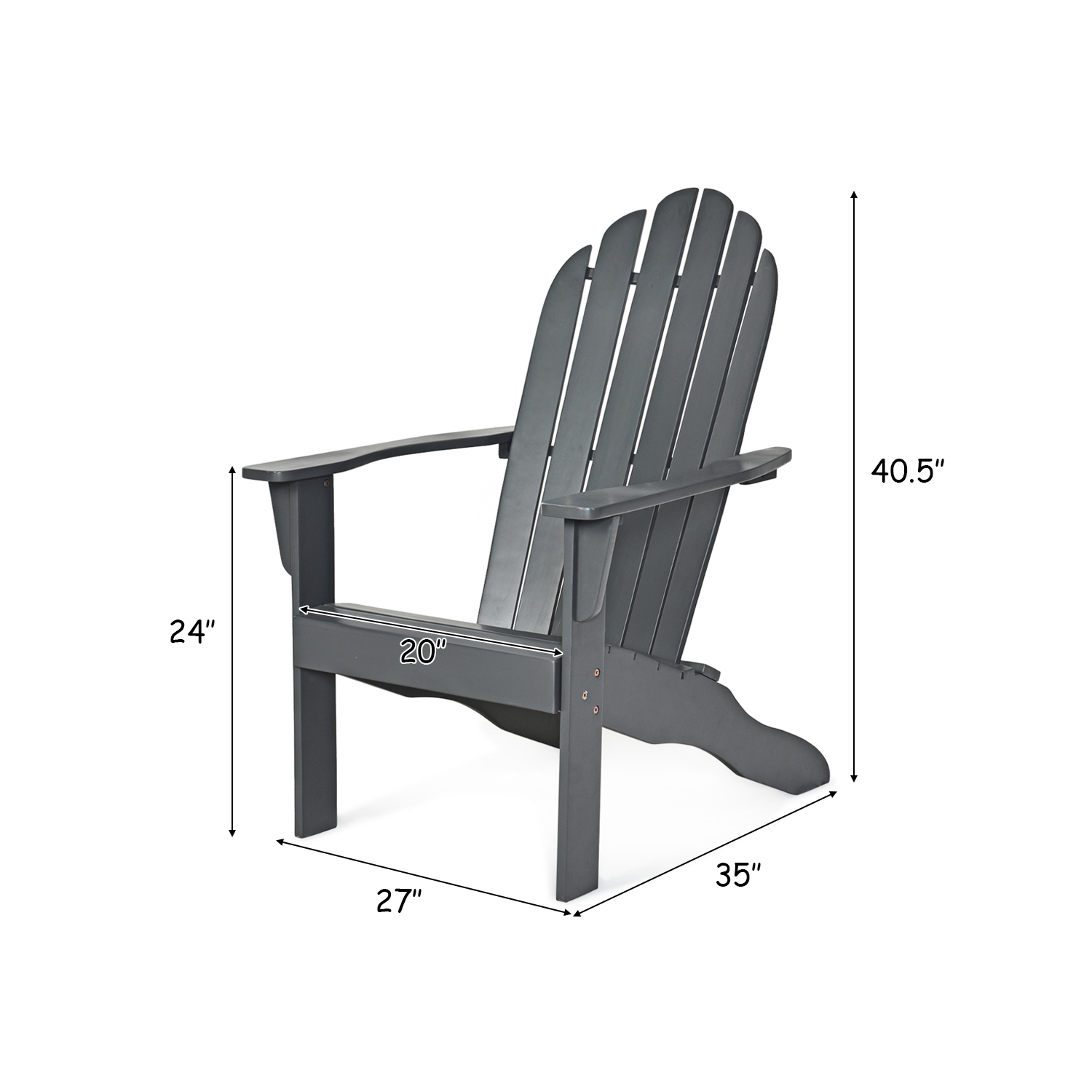 Fauteuil Adirondack extérieur de Costway, meubles de jardin en bois massif