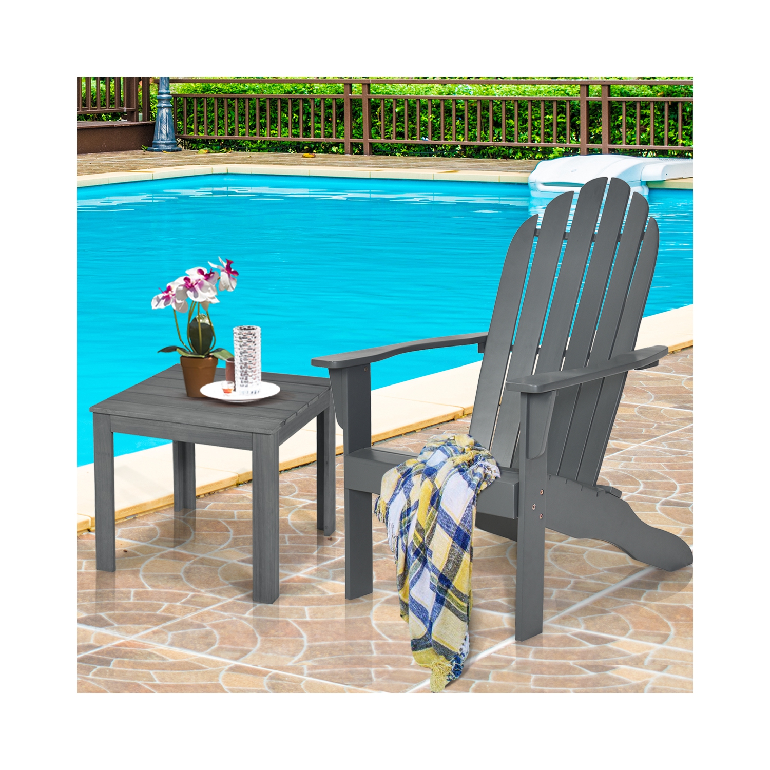 Fauteuil Adirondack extérieur de Costway, meubles de jardin en bois massif