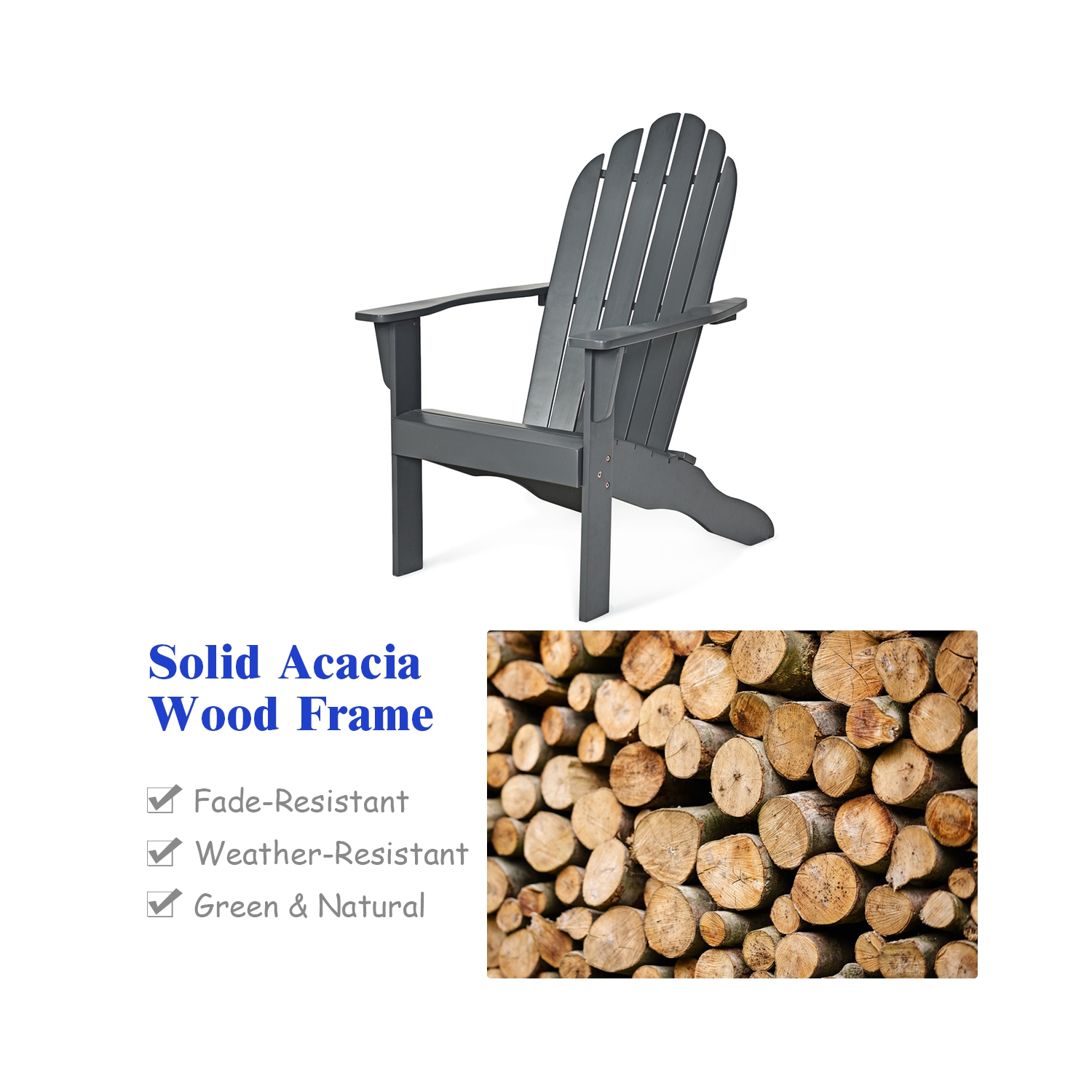 Fauteuil Adirondack extérieur de Costway, meubles de jardin en bois massif