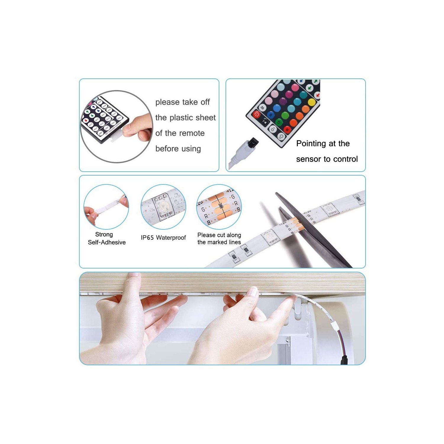 Smart Lighting 10m LED Strip Light Kit - 300 LEDs - 5050 RGB - Waterproof - Flexible Color Changing with 44 Keys IR Remote Controller & 12V Power