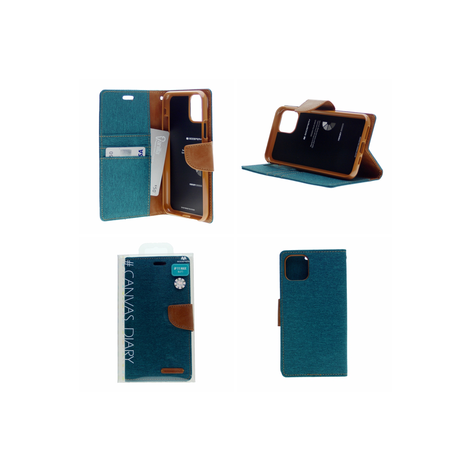 TopSave Goospery Canvas Diary Case For Iphone 12 Mini, Green