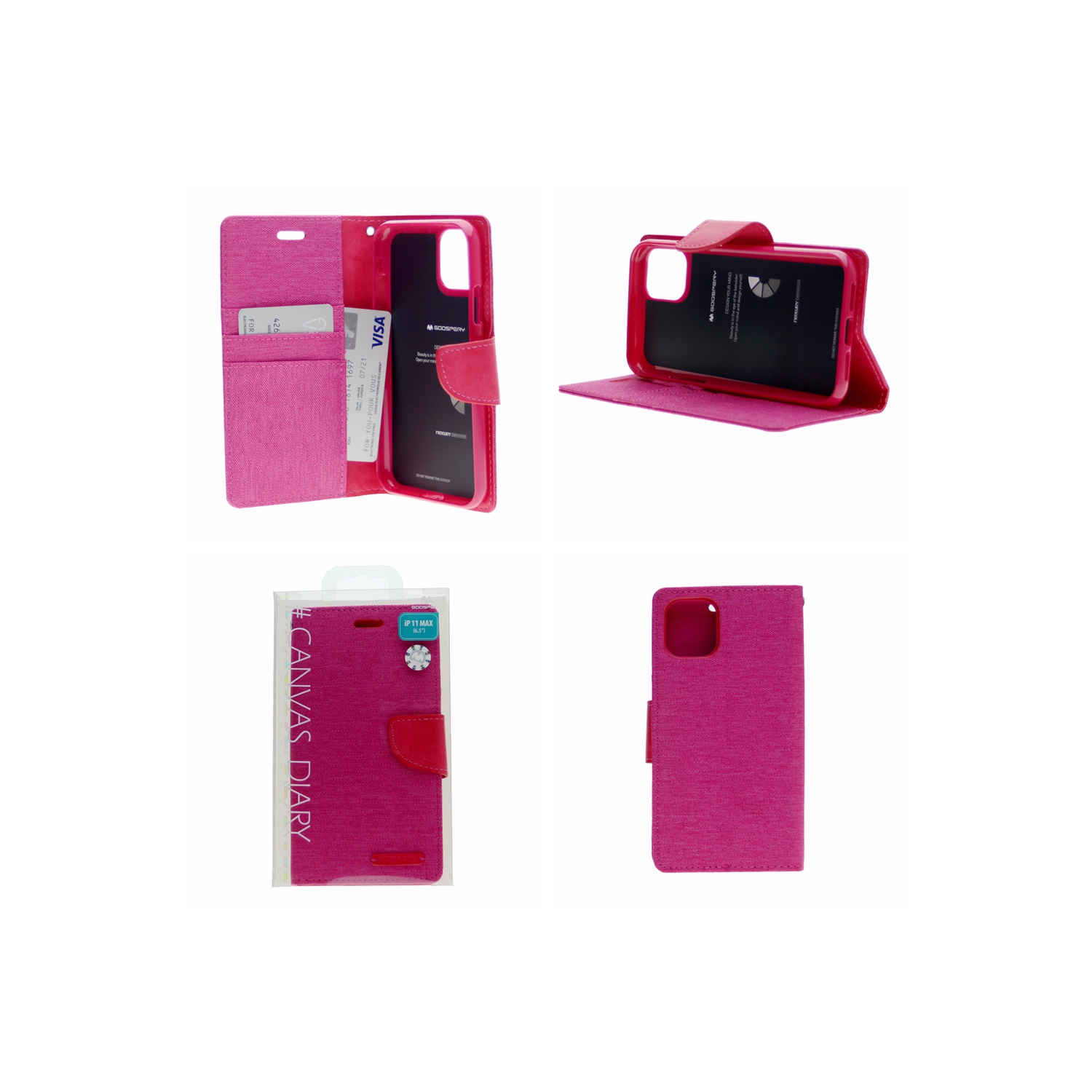 TopSave Goospery Canvas Diary Case For Iphone 12 Mini, Pink