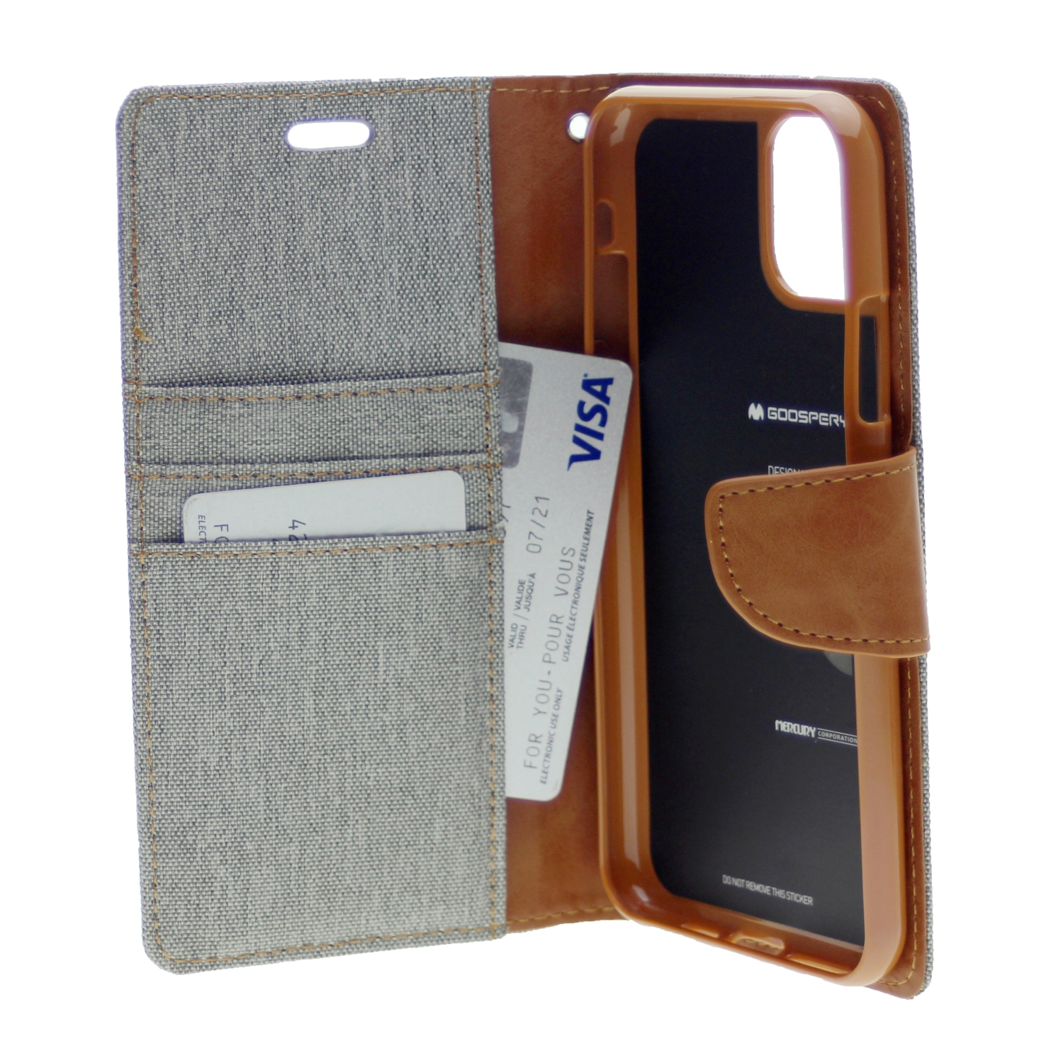 TopSave Goospery Canvas Diary Case For Iphone 12 Mini, Gray
