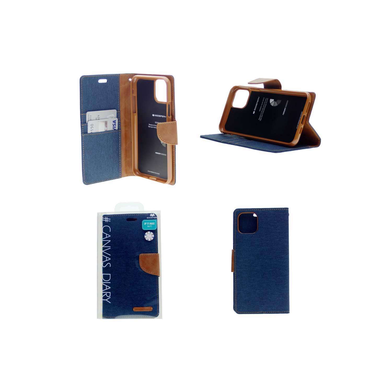 TopSave Goospery Canvas Diary Case For Iphone 12 Mini, Navy Blue
