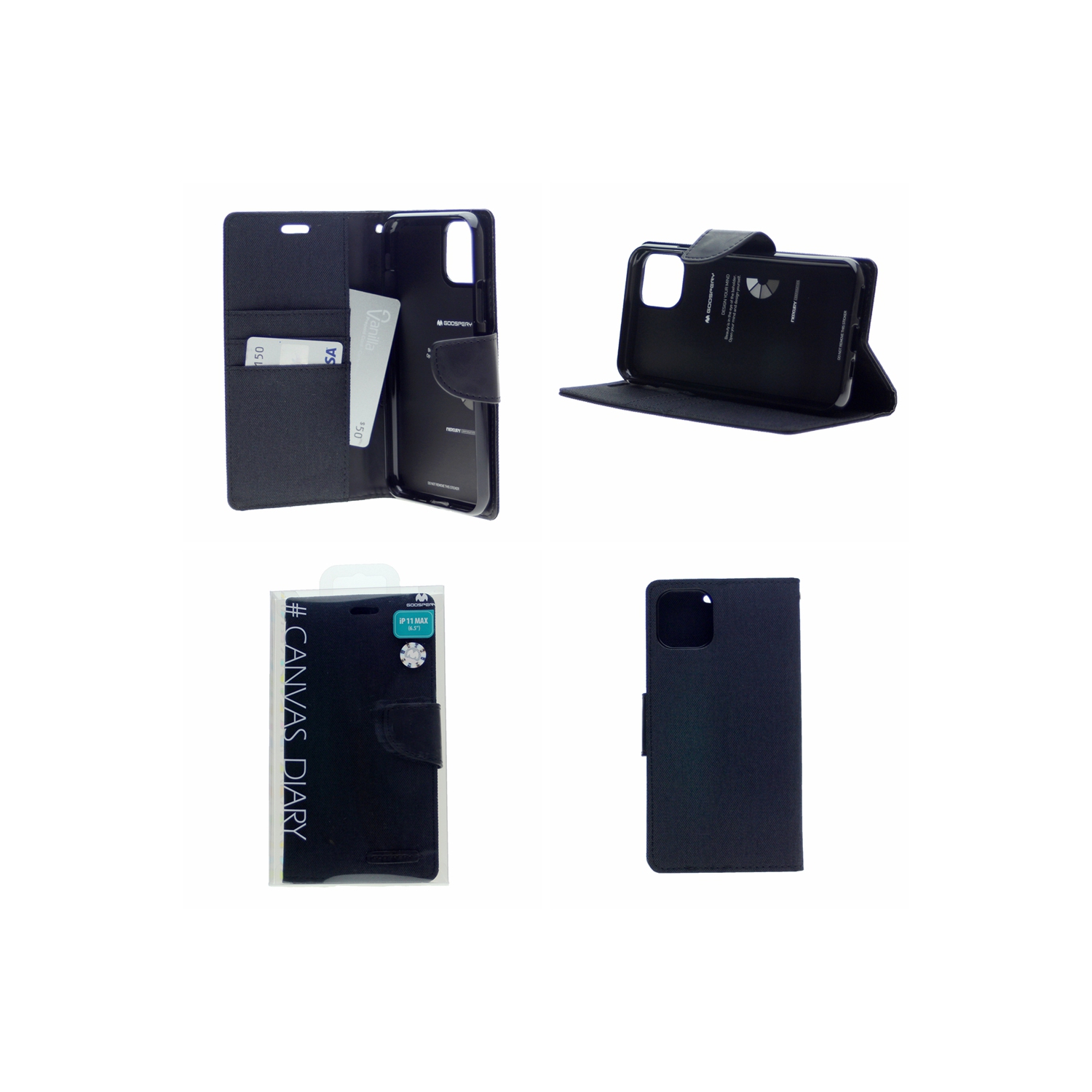 TopSave Goospery Canvas Diary Case For Iphone 12 Mini, Black