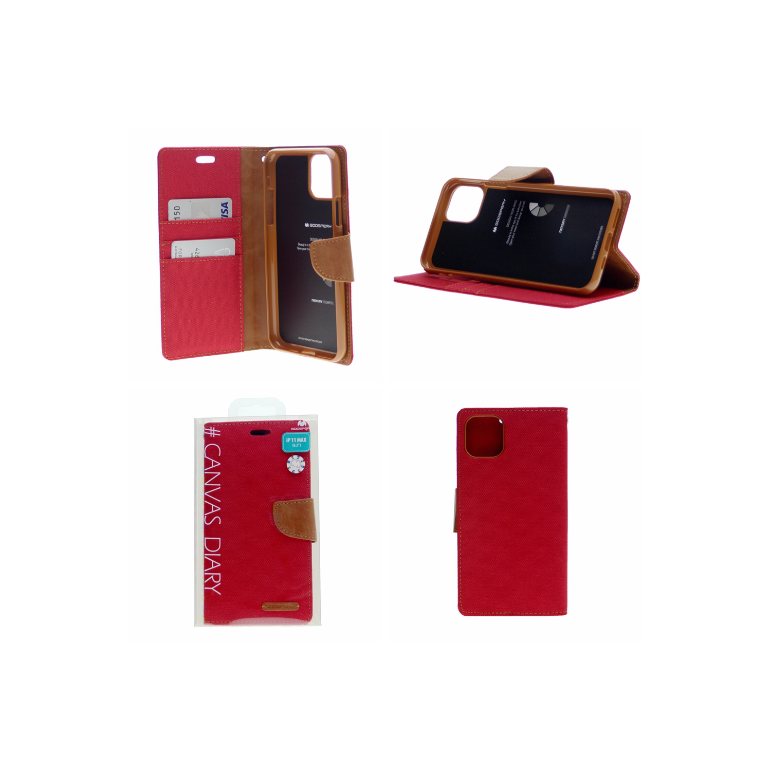TopSave Goospery Canvas Diary Case For Iphone 12 Mini, Red