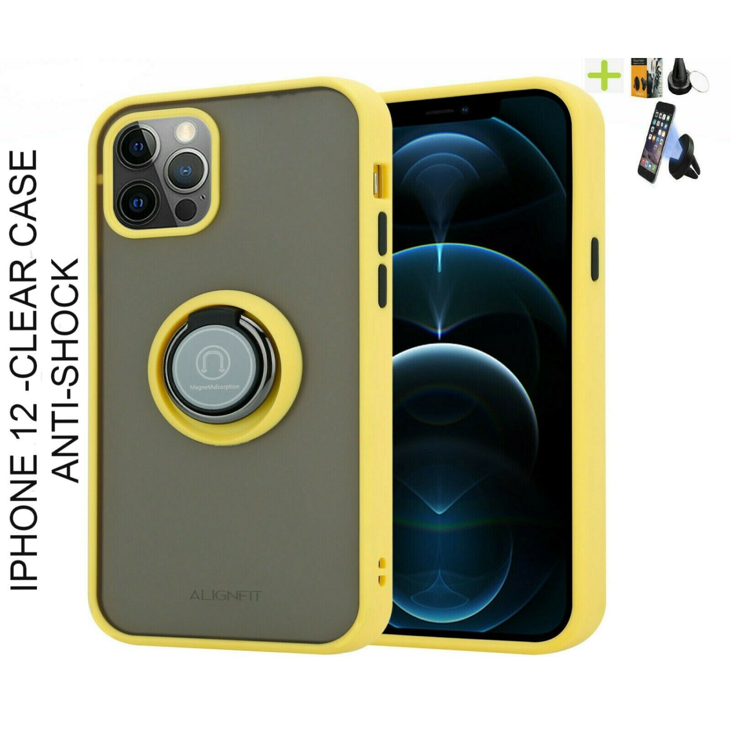 ALIGNFIT iPhone 12 Case with Ring, Translucent Rotation Finger Ring Kickstand Magnetic Car Mount Case For iPhone with Free Phone Holder (FREE SHIPPPING).