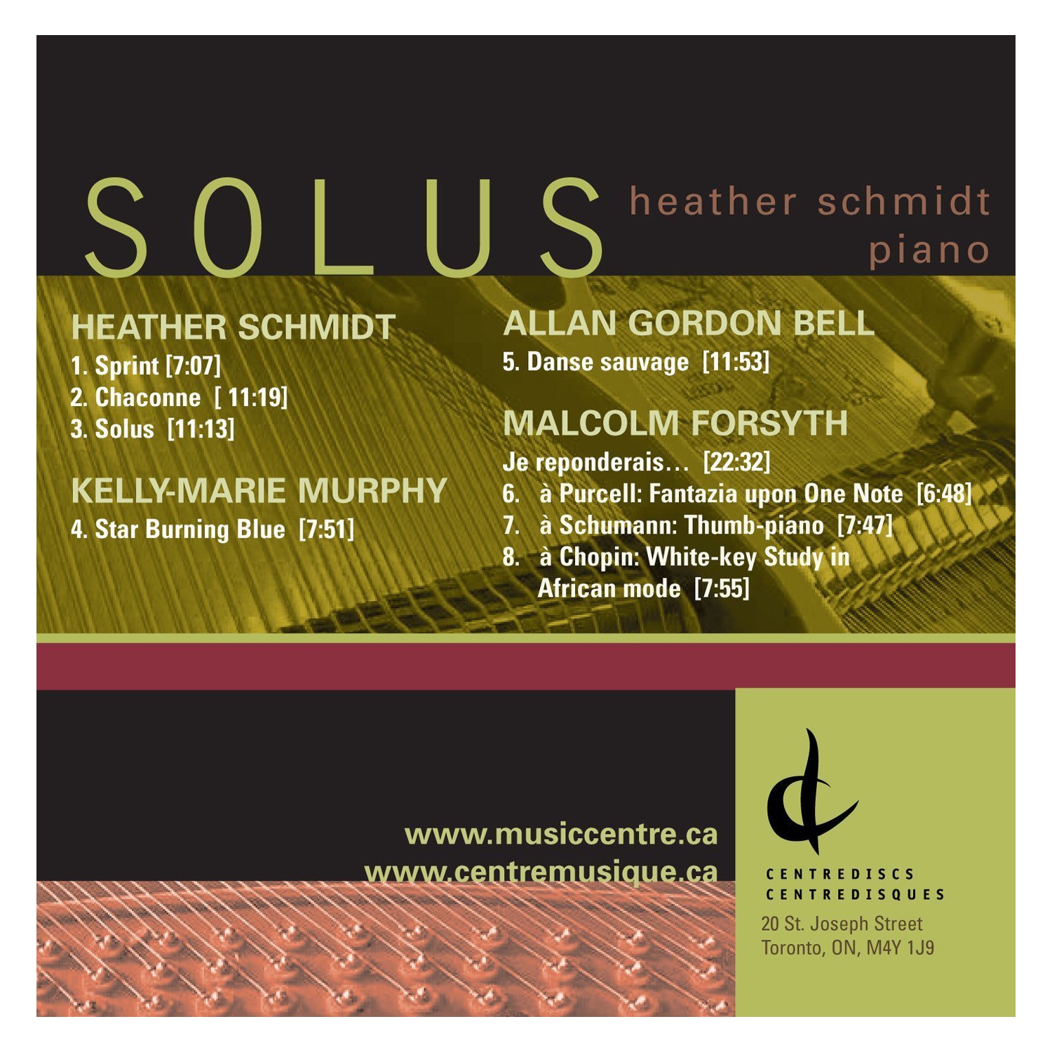 Solus [CD audio] Heather Schmidt; Kelly-Marie Murphy; Allan Gordon Bell et Malcolm Forsyth
