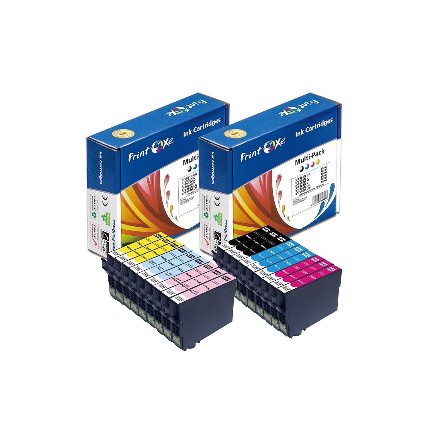 PRINTOXE® T098 Reman 3 ensembles | 18 cartouches d'encre | pour Epson Artisan 600 / 700 / 710 / 800 / 810 / 725 / 835 / 837 | 3 cartouches chacun