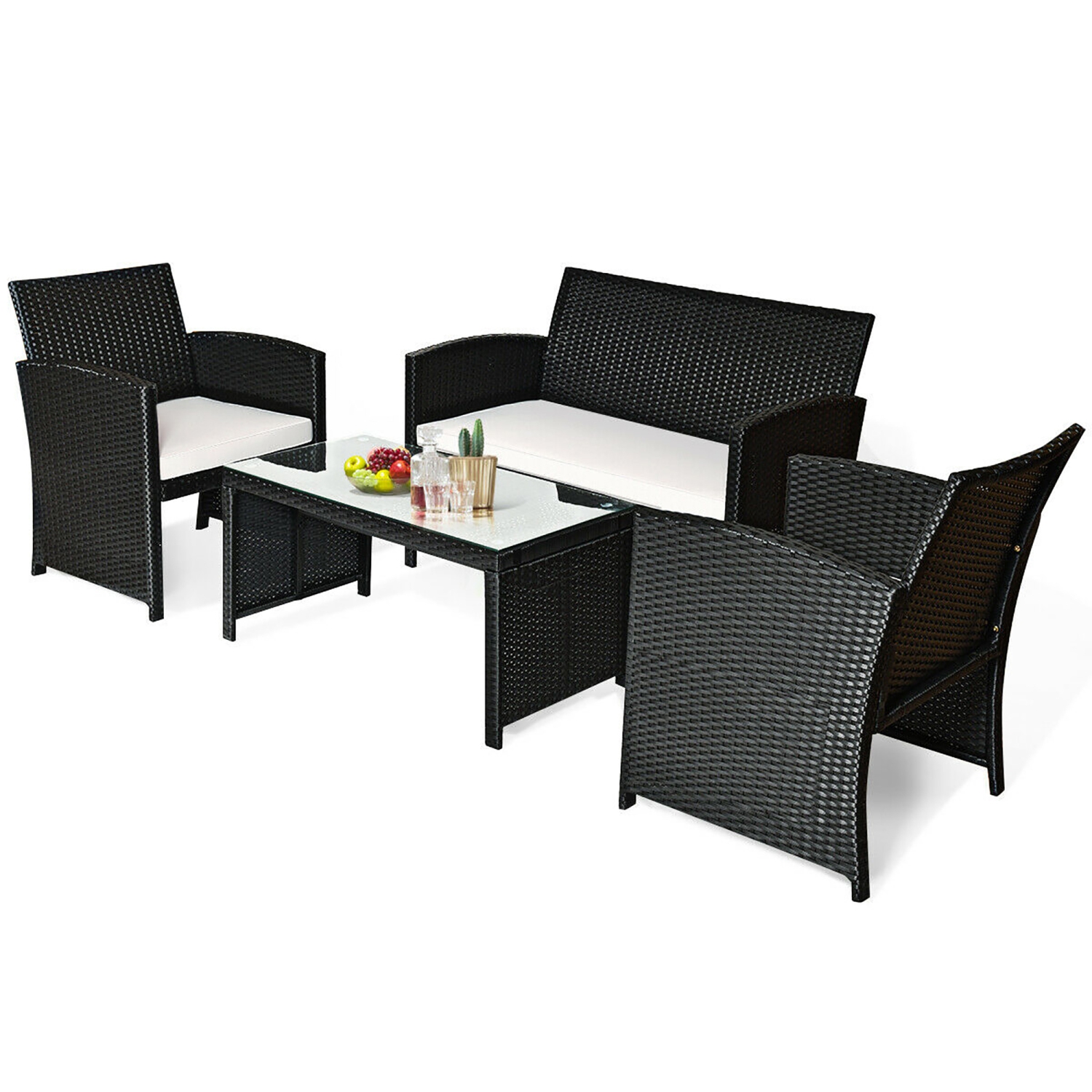 4PCS Ensemble de conversation en rotin mobiliers de jardin Canapé rembourré Table basse couleur Costway