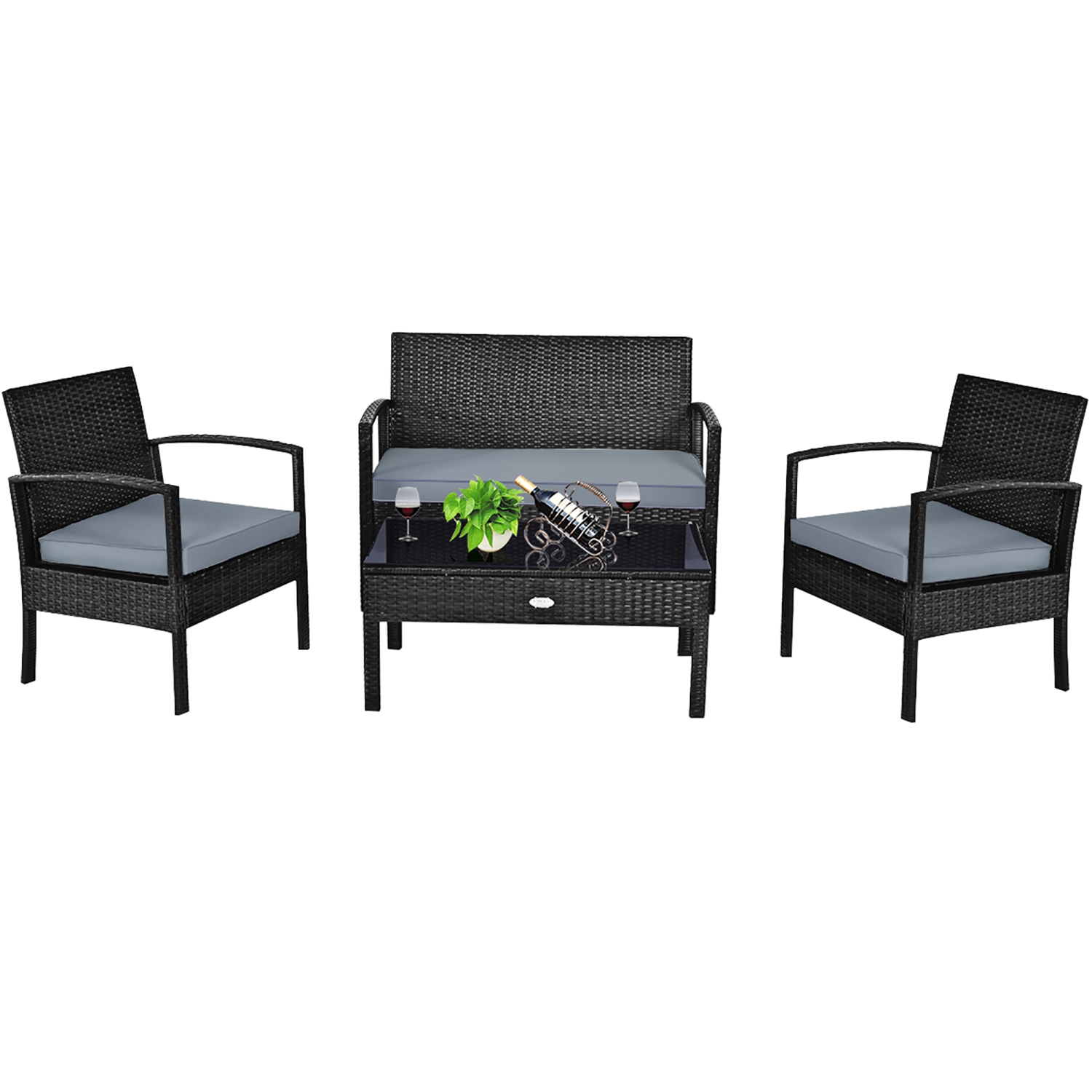 Costway 4PCS Patio Rattan Furniture Set Garden Deck
