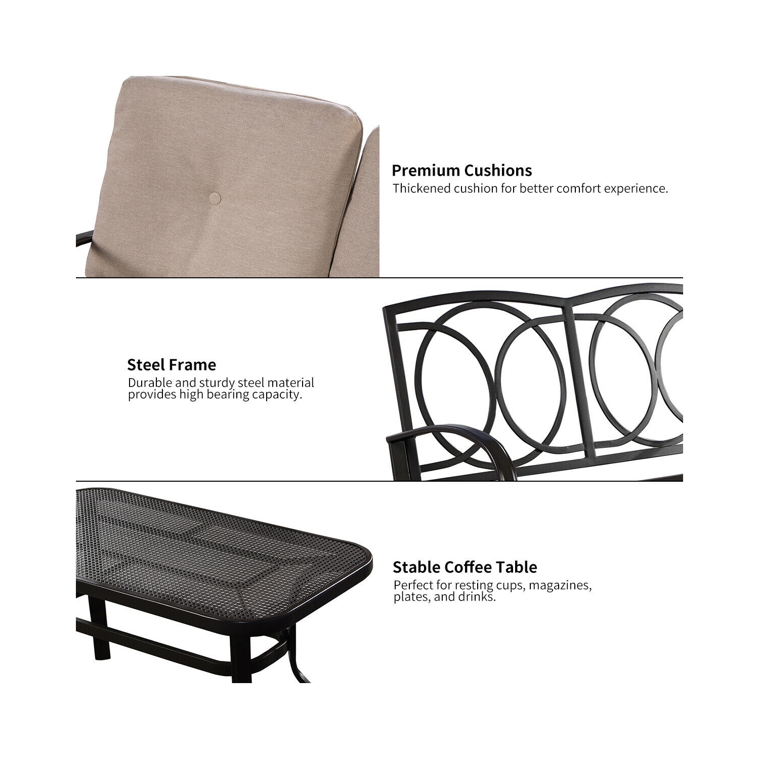 Costway 2 Pcs Patio Outdoor LoveSeat Coffee Table Set Furniture Bench With Cushion