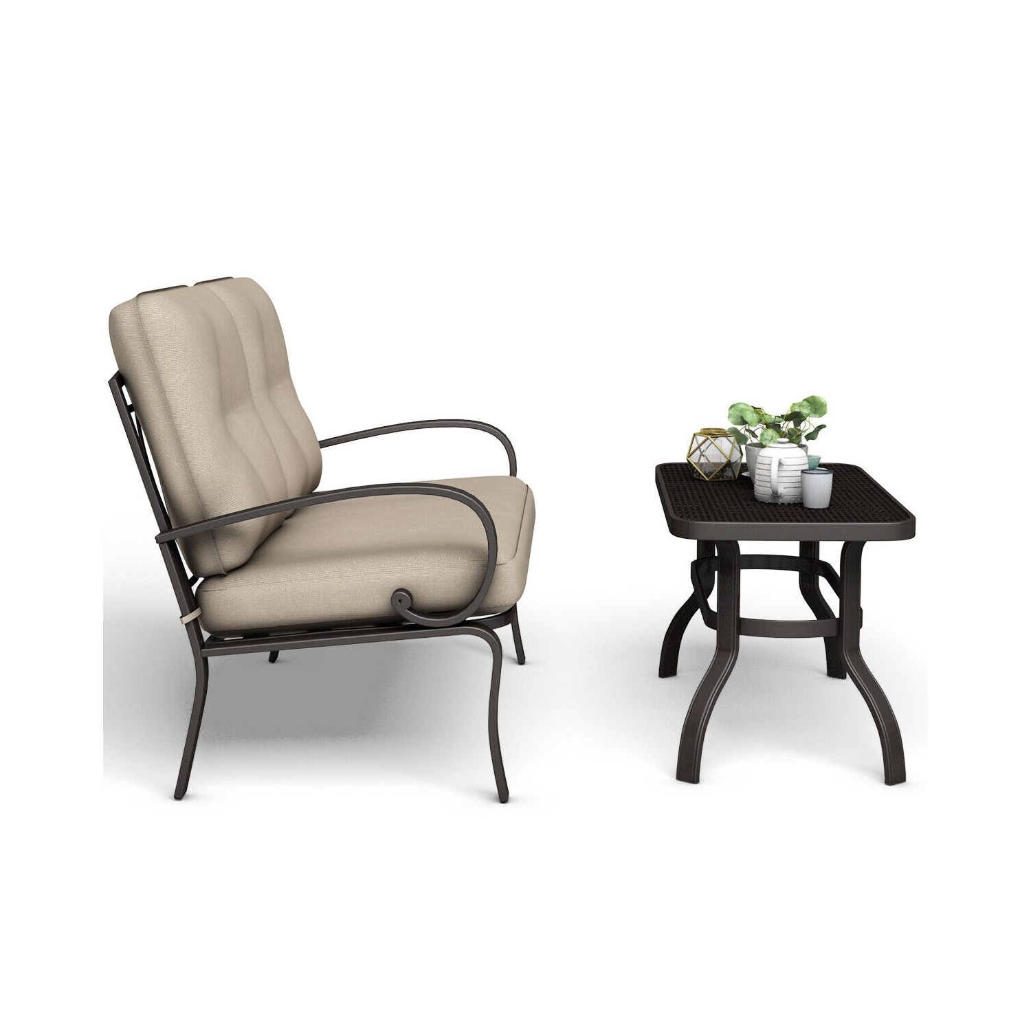 Costway 2 Pcs Patio Outdoor LoveSeat Coffee Table Set Furniture Bench With Cushion