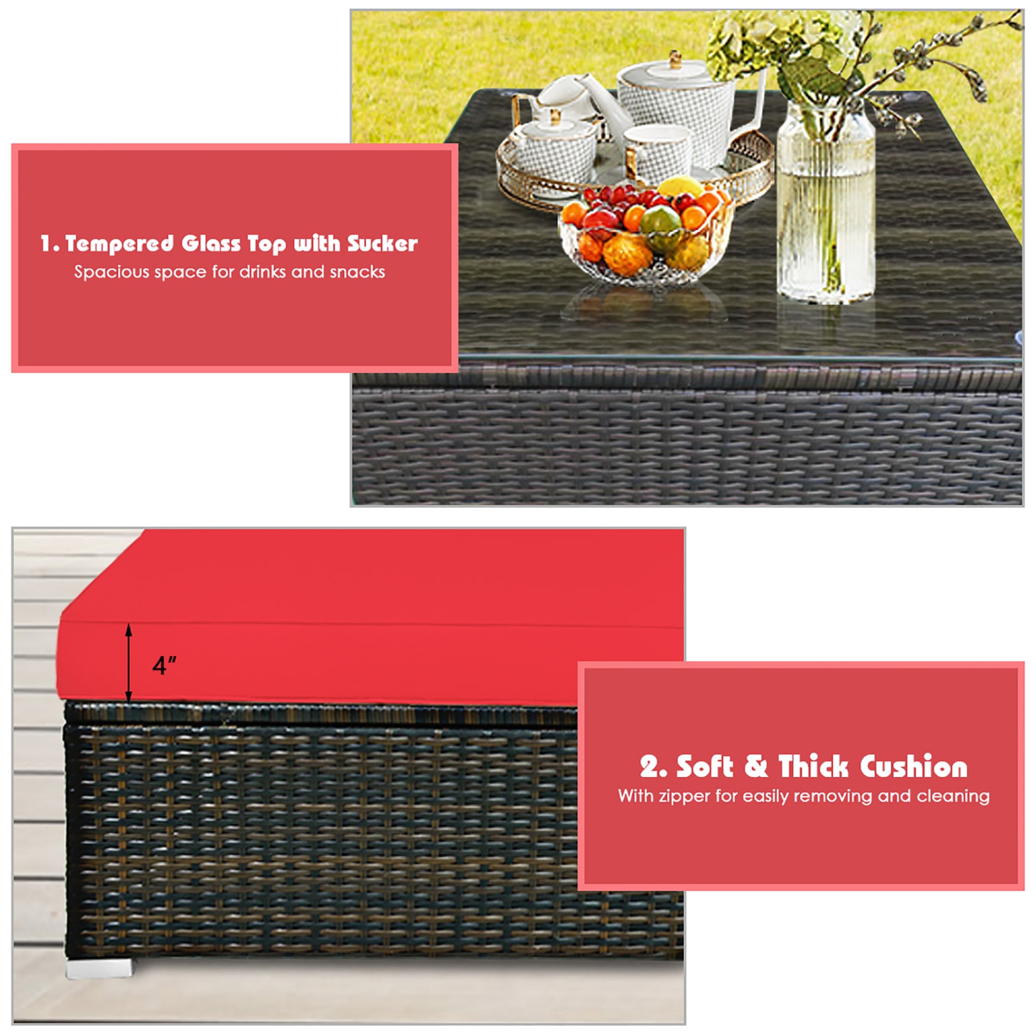 Costway 5PCS Outdoor Patio Rattan Furniture Set Sectional Conversation W/Cushion