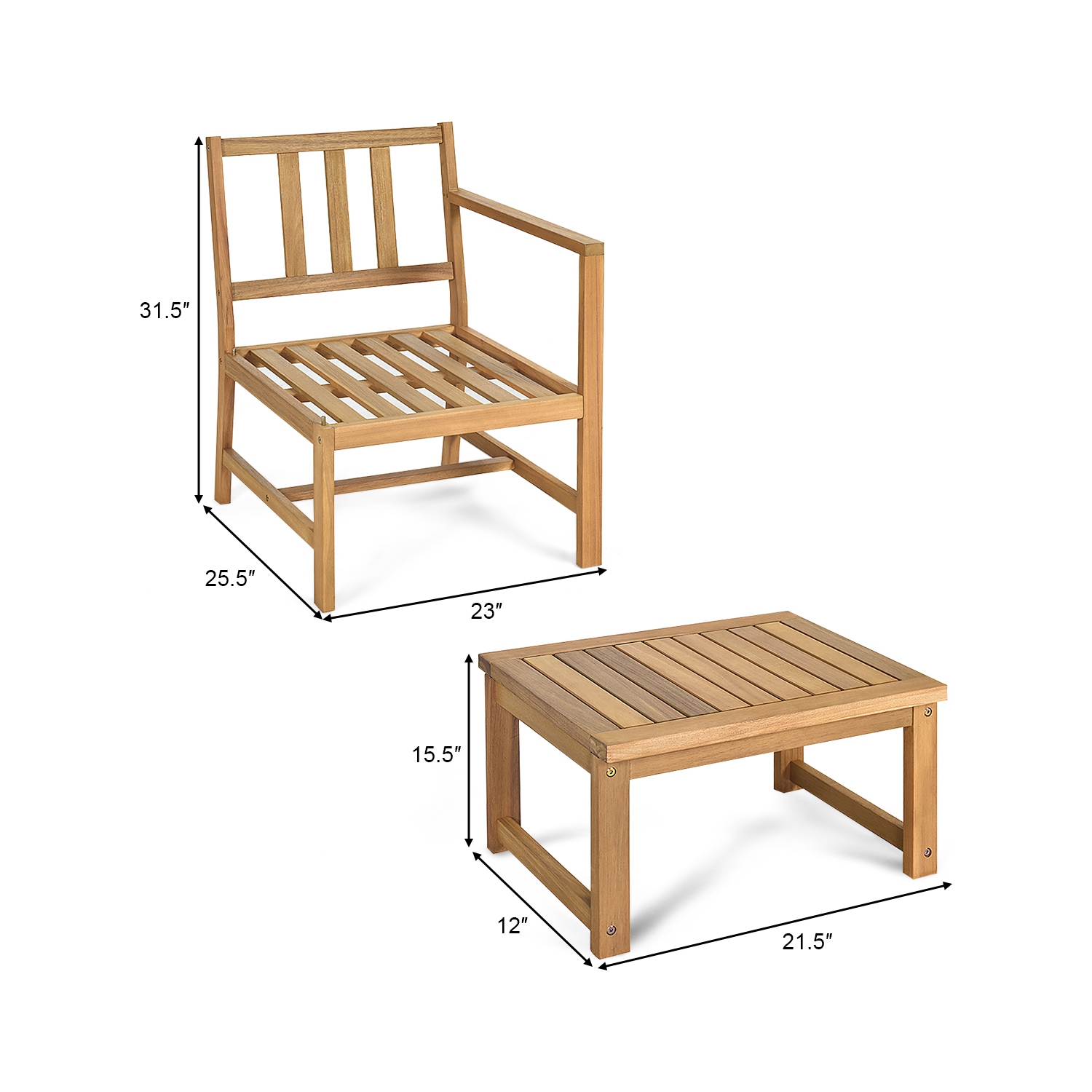 Ensemble de jardin 3 pièces Costway – Une table et 2 chaises